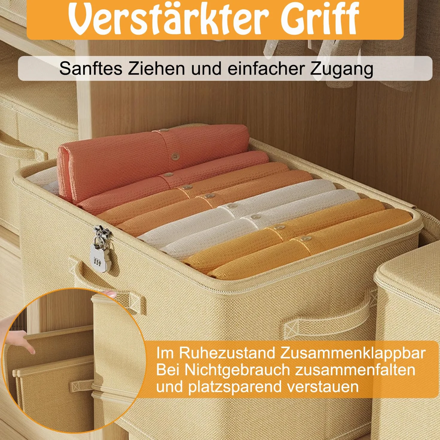 Onperpoe Składane pudełko do przechowywania z pokrywką, składane pudełko do przechowywania z zamkiem szyfrowym, kosz do przechowywania do szafy na ubrania lub pod łóżkiem (32 x 24 x 18 cm)