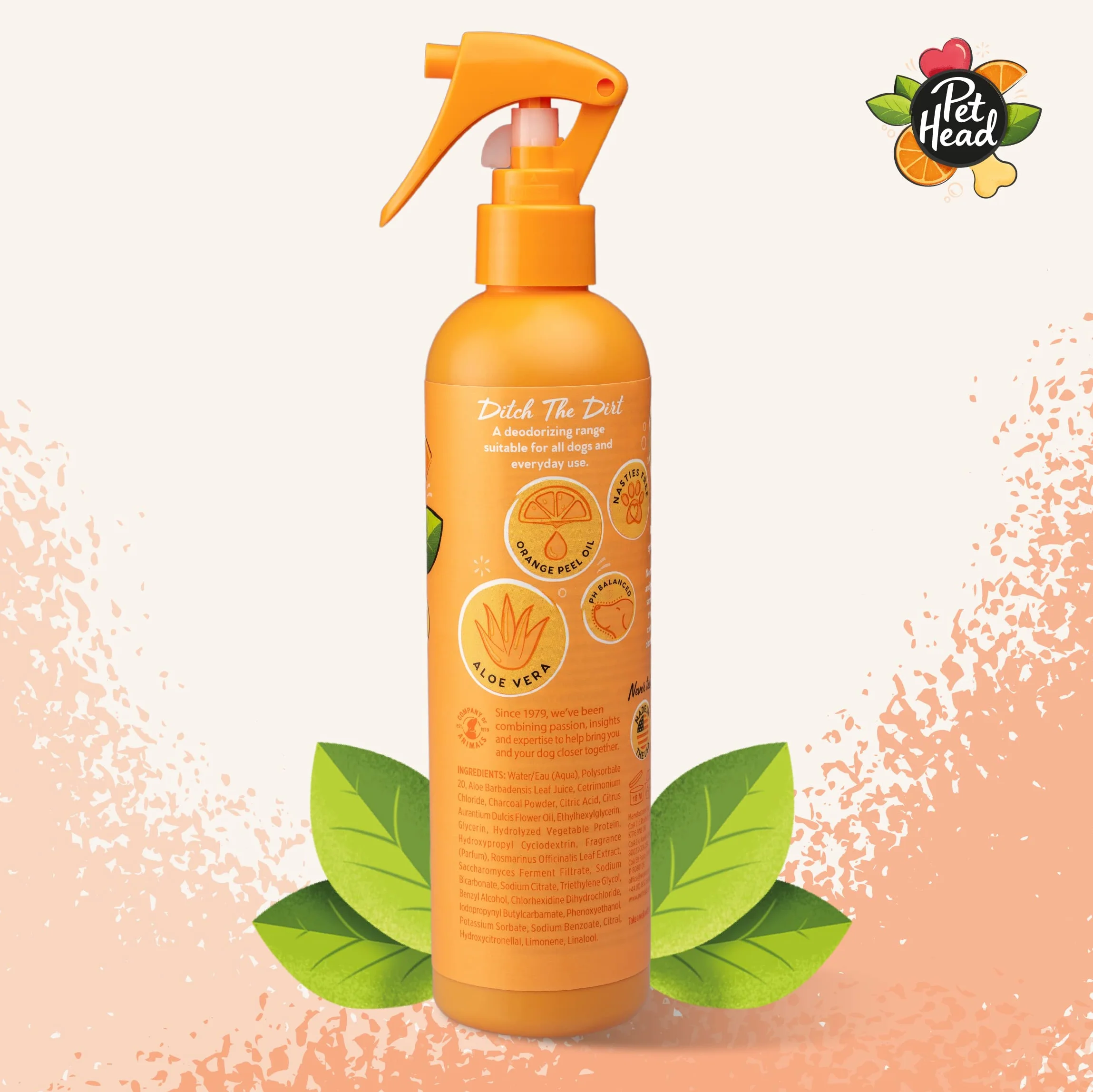 Pet Head Hunde-Deospray Ditch The Dirt Spray Geruchsneutralisierend für stinkende Hunde, Tiefenreinigung entfernt Gerüche orange, 90333A, 300 ml (1er Pack)