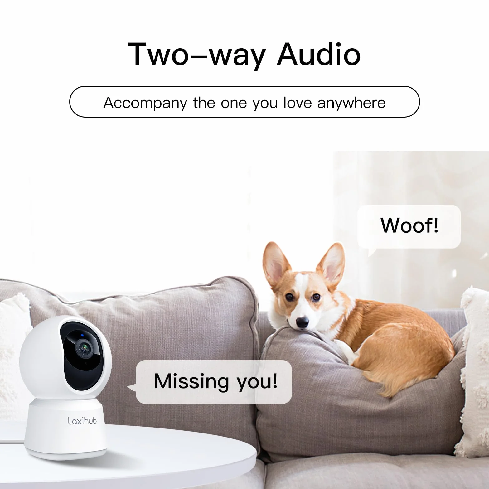 Laxihub Kamera Wi-Fi 2,4 GHz 1080p HD Pet Security Camera z wykrywaniem ruchu i hałasu, Alexa