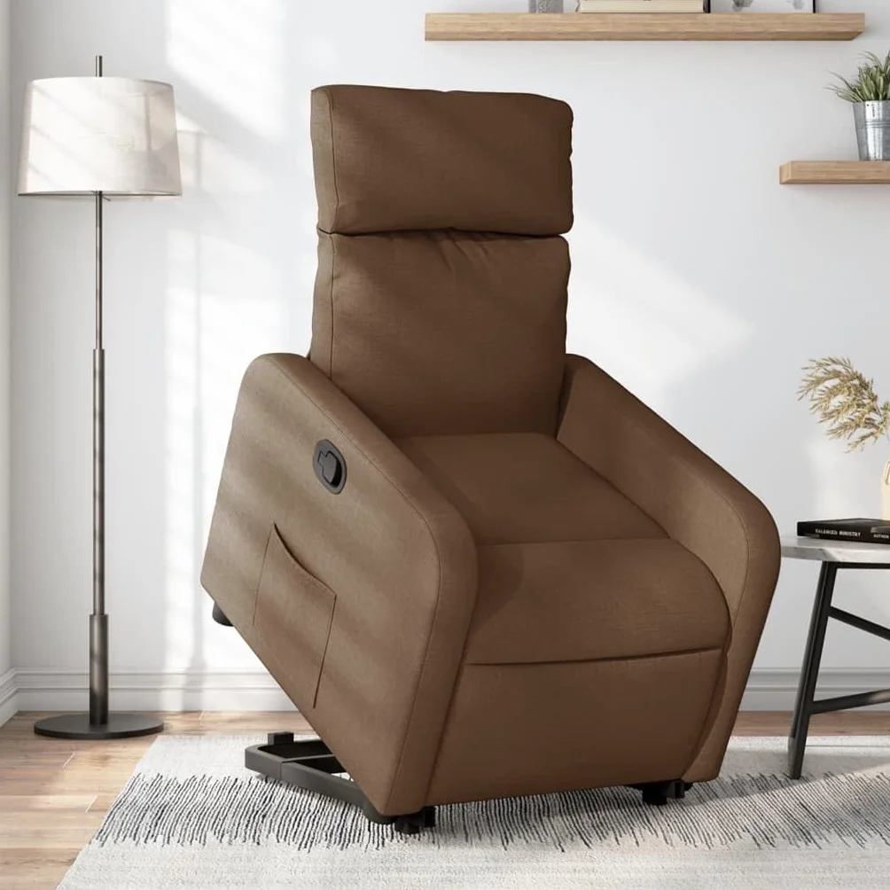 Fotel relaksacyjny z funkcją wspomagania wstawania, brązowy, tapicerka, ergonomiczna regulacja, z podnóżkiem i podłokietnikiem, do salonu, sypialni, biura, relaksu podczas czytania i