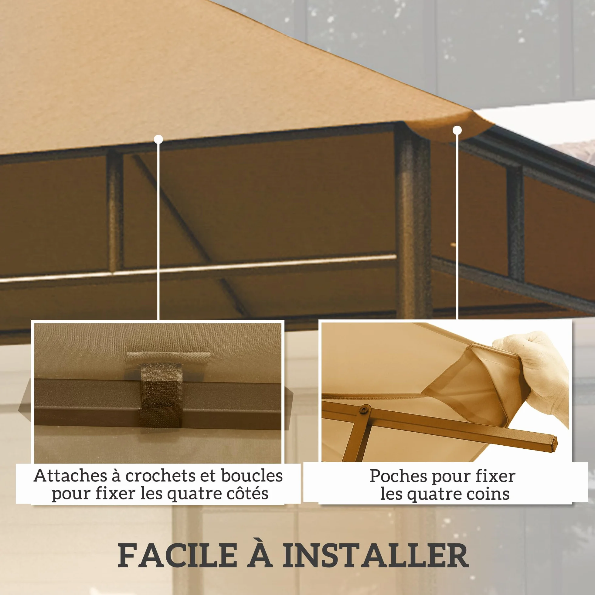 Outsunny Zapasowe płótno do pawilonu Namiot wymienny na dach altanka ogrodowa tkanina poliestrowa o wysokiej gęstości 180 g/m² Anty-UV 3 x 3 m Beżowy
