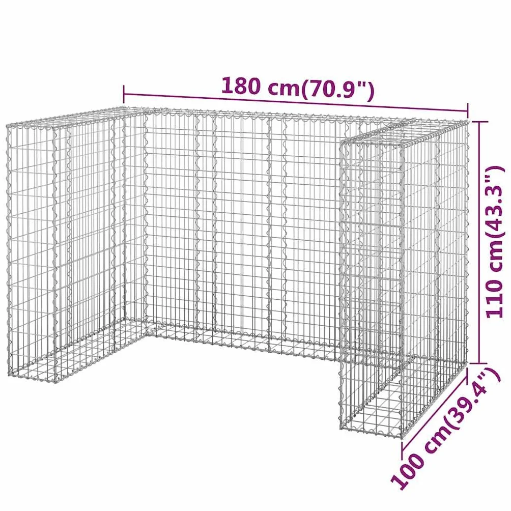 vidaXL Gabionowa osłona do koszy na śmieci, stal, 180x100x110 cm, osłona kosza na śmieci, osłona do kosza na śmieci, gabion, osłony koszy na śmieci
