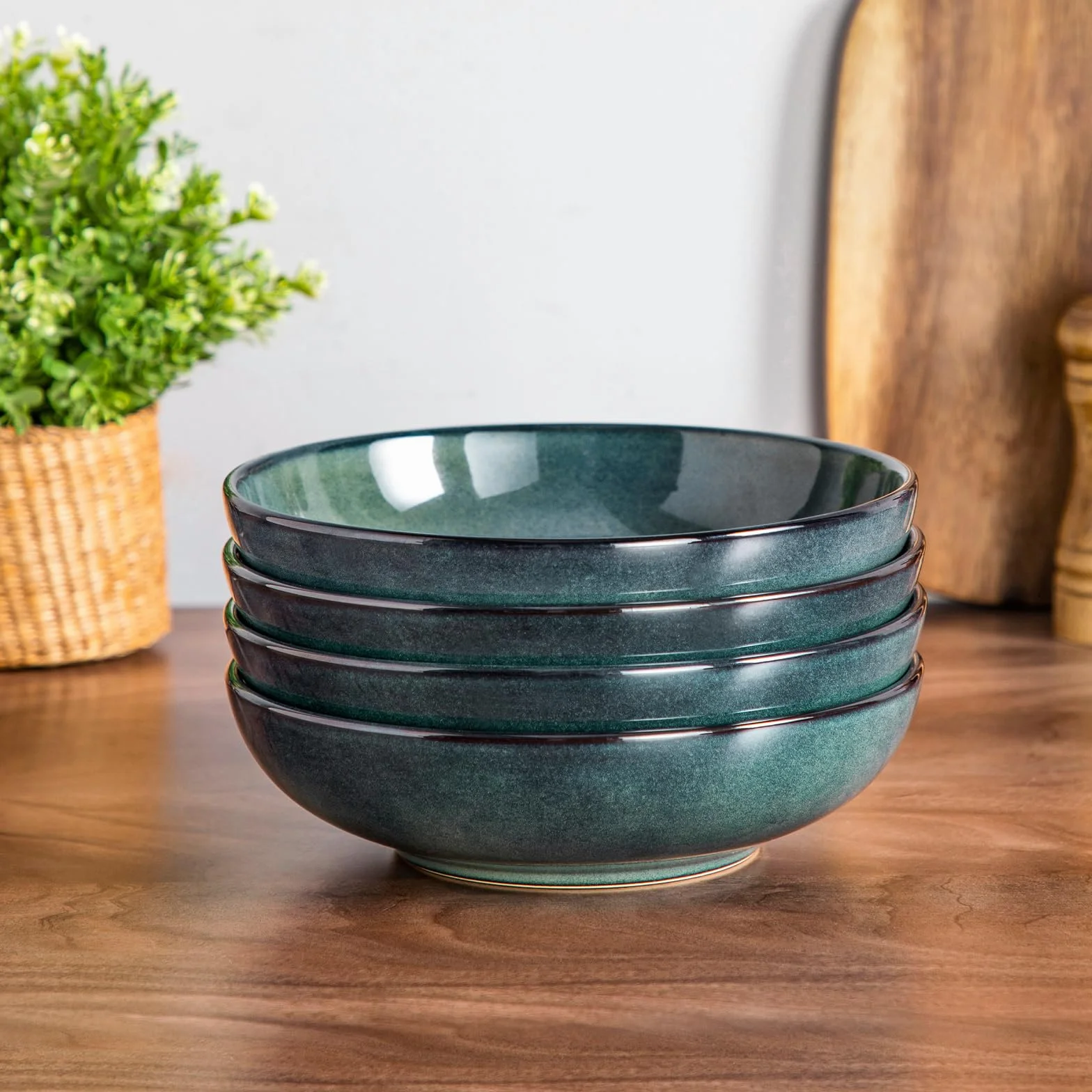 vancasso Stern 1100 ml, zestaw ceramicznych misek do makaronu, duże miski sałatkowe do serwowania, miseczki do zupy bezpieczne dla mikrofalówki, zestaw 4, zielone miseczki z kamionki
