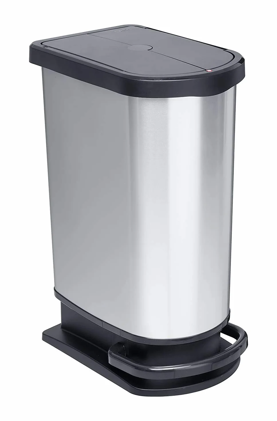 Rotho Paso Kosz na śmieci 50 l, do segregacji śmieci, z pokrywką i pedałem, tworzywo sztuczne (PP), nie zawiera BPA, srebrny metaliczny, 50 l (44,0 x 29,0 x 67 cm), srebrny
