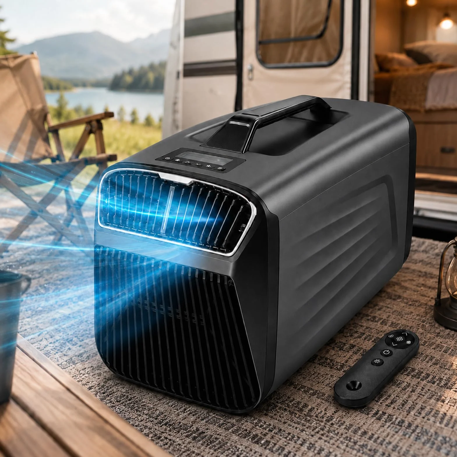 Przenośny klimatyzator 5200 BTU, 400 W, cichy klimatyzator kempingowy ze sprężarką, osuszacz powietrza w trybie nocnym, do namiotu, kampera, furgonetki i małych pomieszczeń