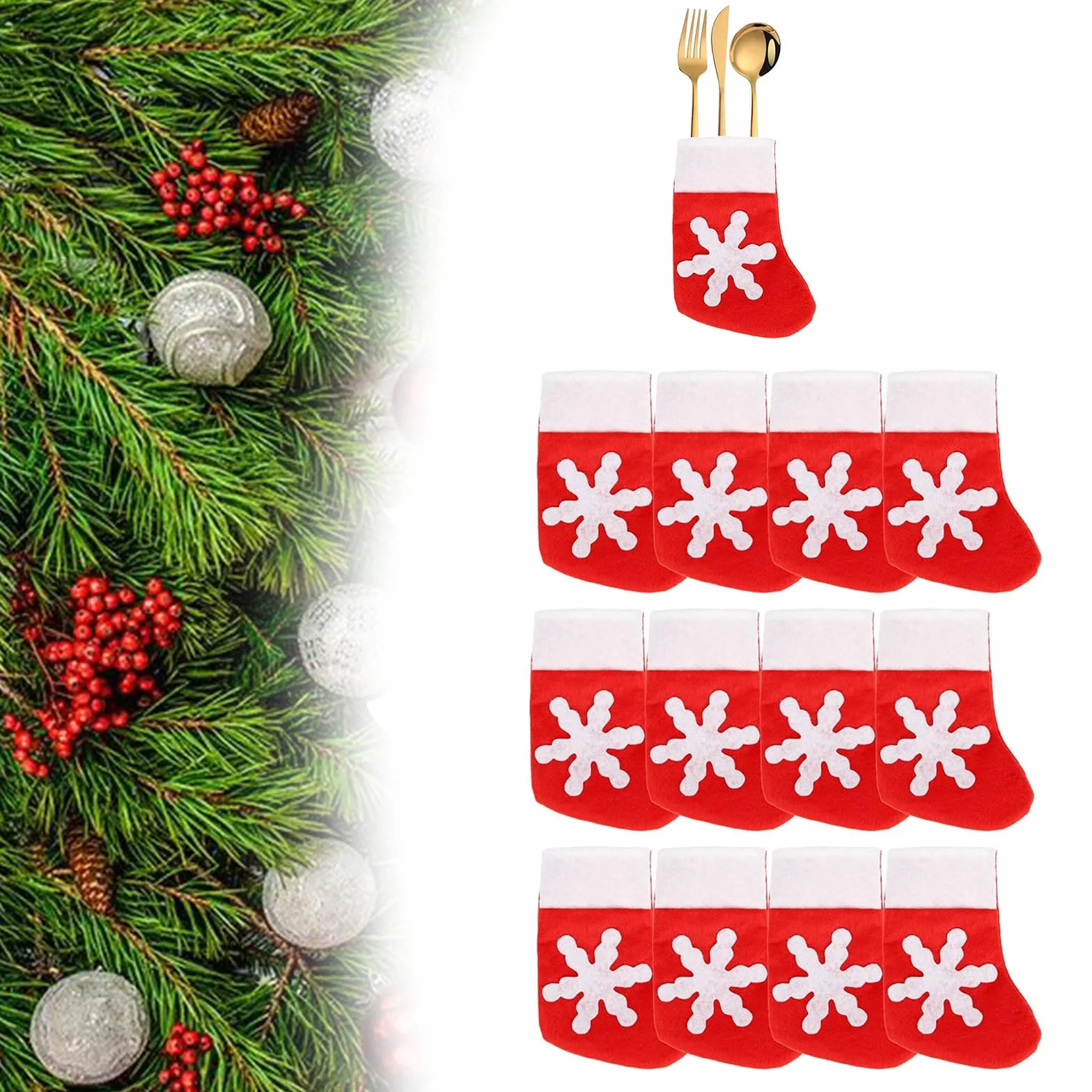 Świąteczne Uchwyty Na Sztućce,12 Szt, Uchwyty Na Sztućce, Mini Torby Do Przechowywania Sztućców, Na Boże Narodzenie, Stół, Kieszeń, Zastawa Obiadowa