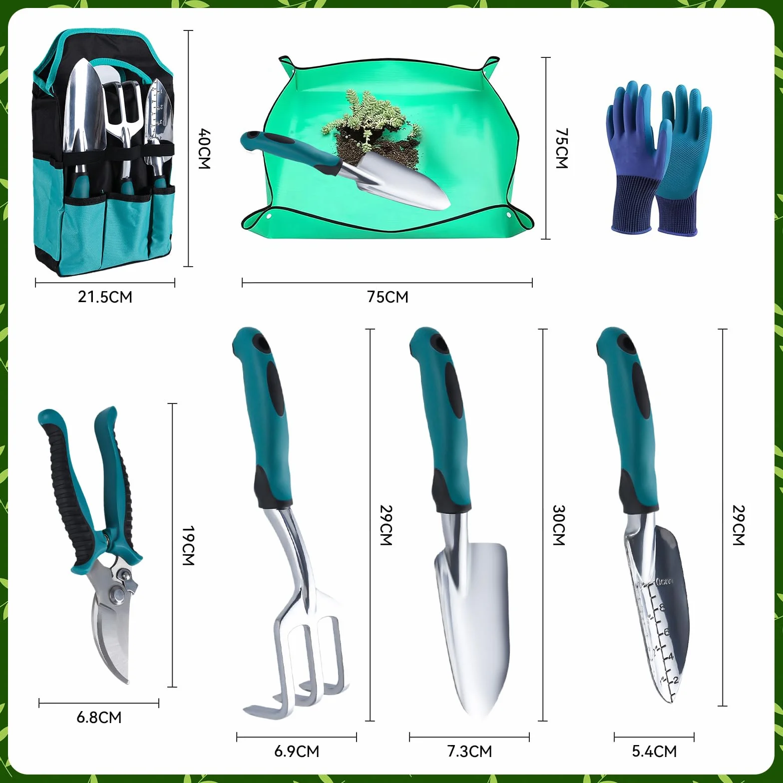 Zestaw narzędzi ogrodowych, 9 sztuk ręcznych narzędzi ogrodowych, praktyczna torba do przechowywania i uchwyt antypoślizgowy, idealne prezenty ogrodowe dla kobiet i mężczyzn