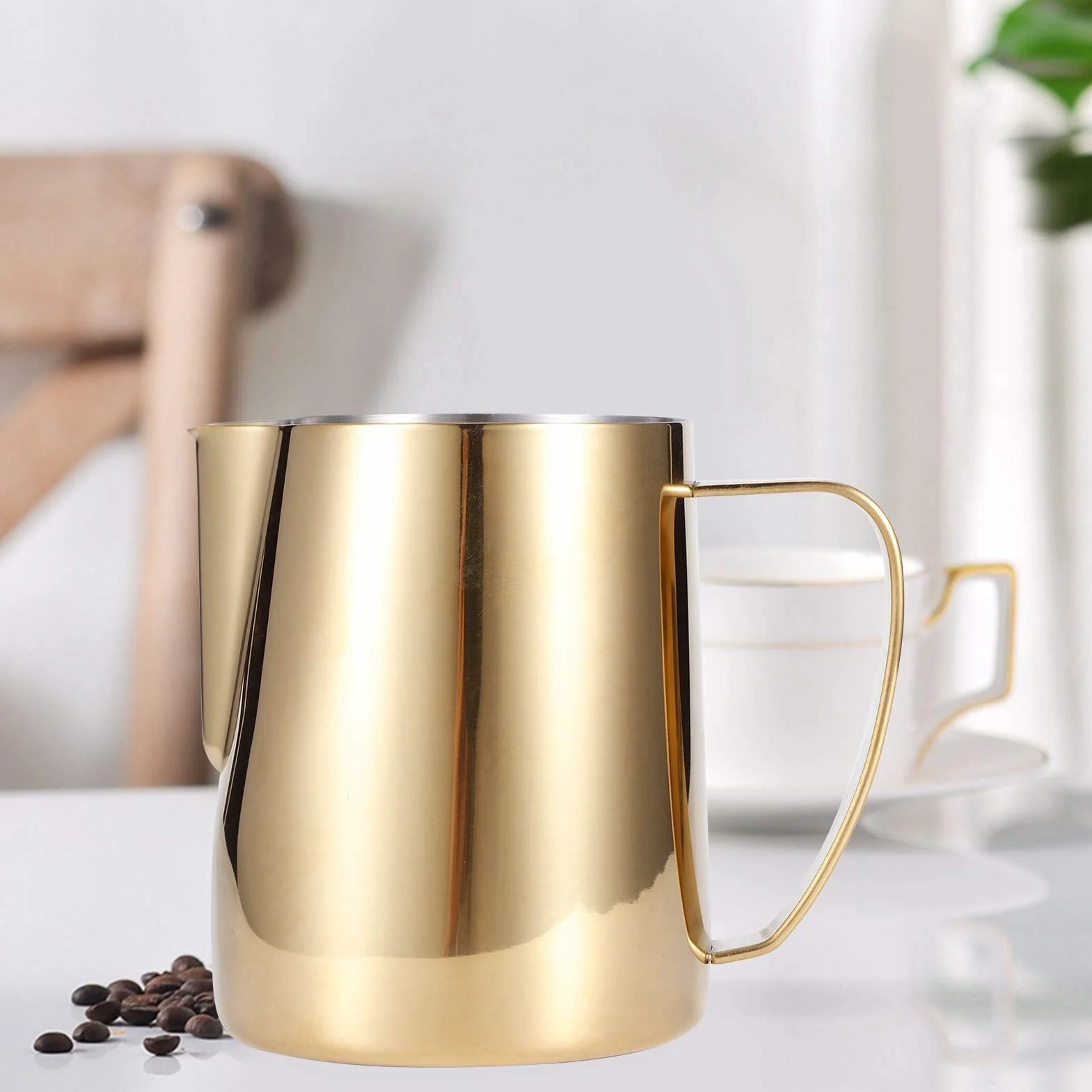 Dzbanek Do Spieniania Mleka, Złoty Kubek Do Gotowania Na Parze Ze Stali Nierdzewnej Kubek Do śmietanki Spiczasta Wylewka Dzbanek Do Gotowania Na Parze Do Kawy Cappuccino Latte Dzbanek Na Mleko(600 ml)