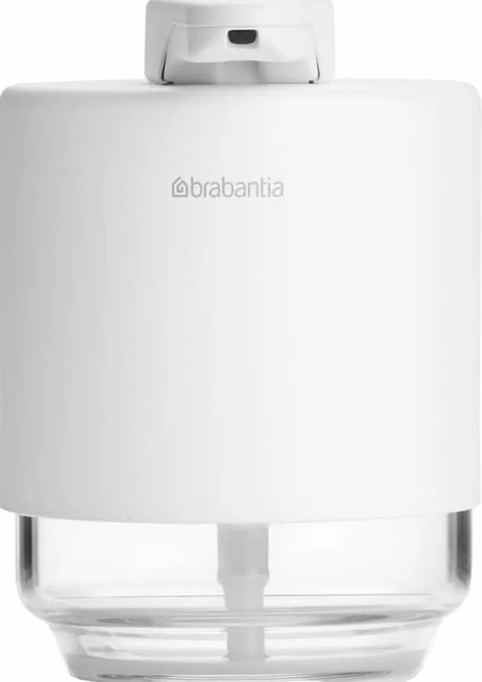 Brabantia - Mindset Dozownik Mydła - Niekapiący Mechanizm Pompki - Łatwy do Uzupełnienia - Wykonany z Odpornego na Korozję Metalu i Szkła - Stylowy Dodatek do Łazienki - Fresh White - 200 ml