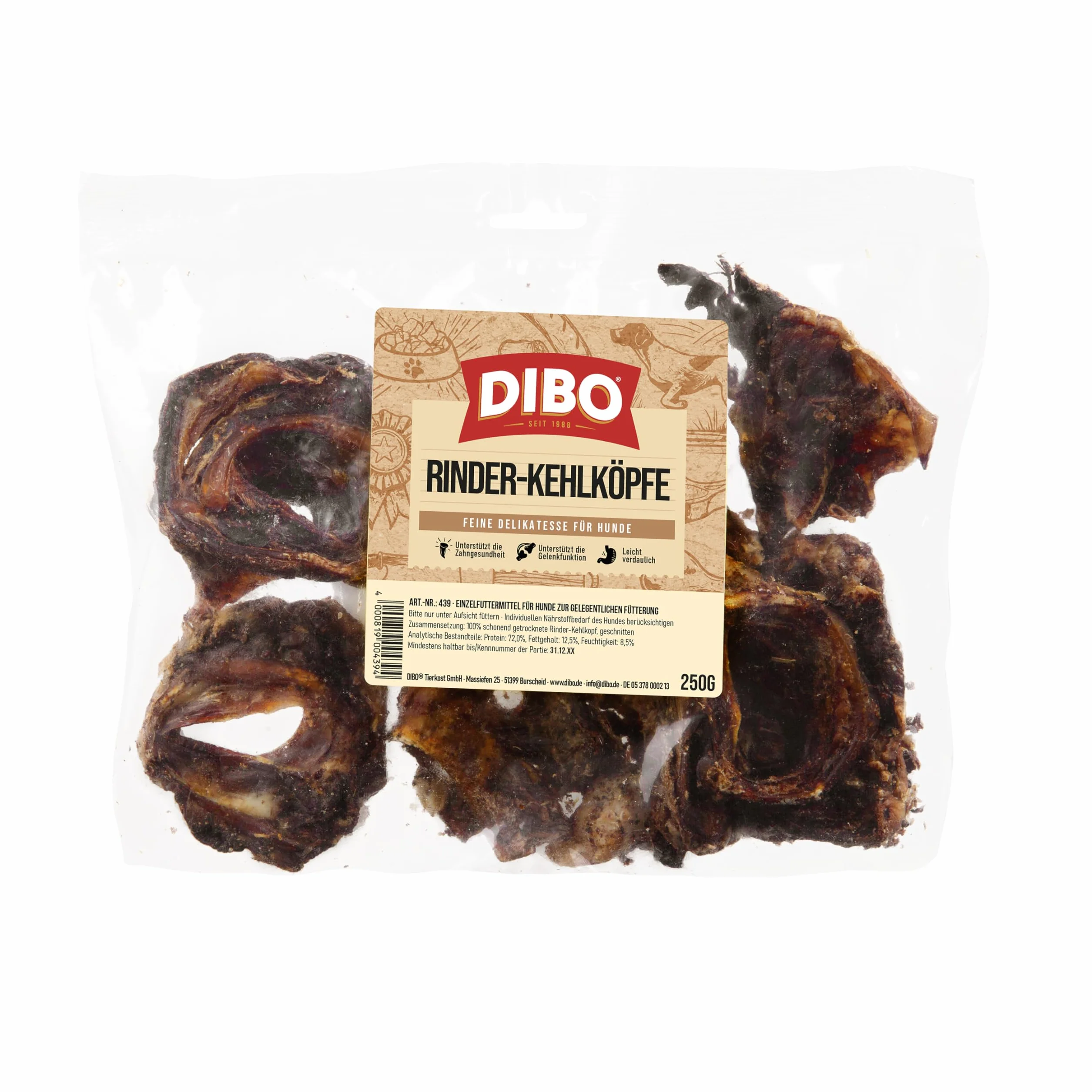 DIBO Gardło wołowe cięte 250 g naturalne smakołyki dla psów
