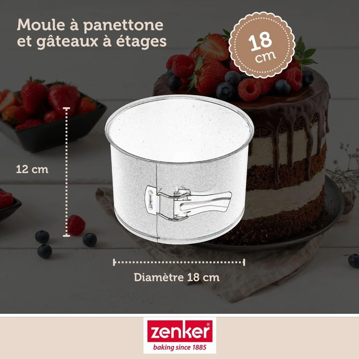 Zenker Tortownica bardzo wysoka, średnica 18 cm, czarna metaliczna blacha stalowa z powłoką zapobiegającą przywieraniu, idealna do wysokich tortów i włoskich panettone, wyprodukowana w Niemczech