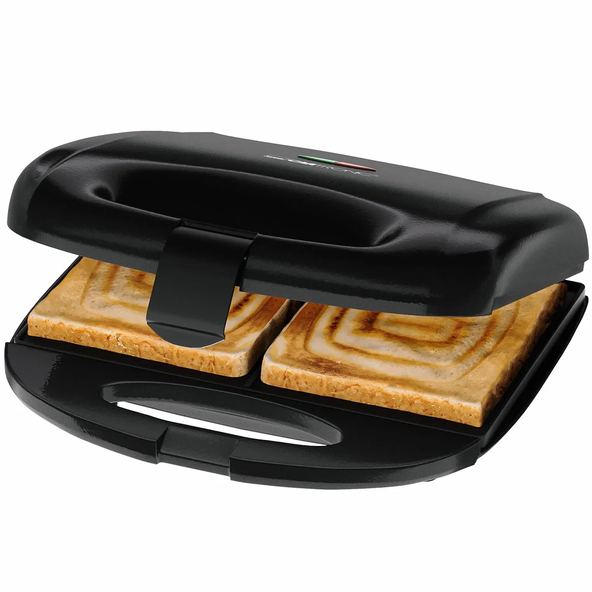 Clatronic, Urządzenie do robienia kanapek/croque-Monsieur ST3814 Czarne - kwadratowe talerze z powłoką nieprzywierającą, izolowany termicznie uchwyt, automatyczny regulator temperatury