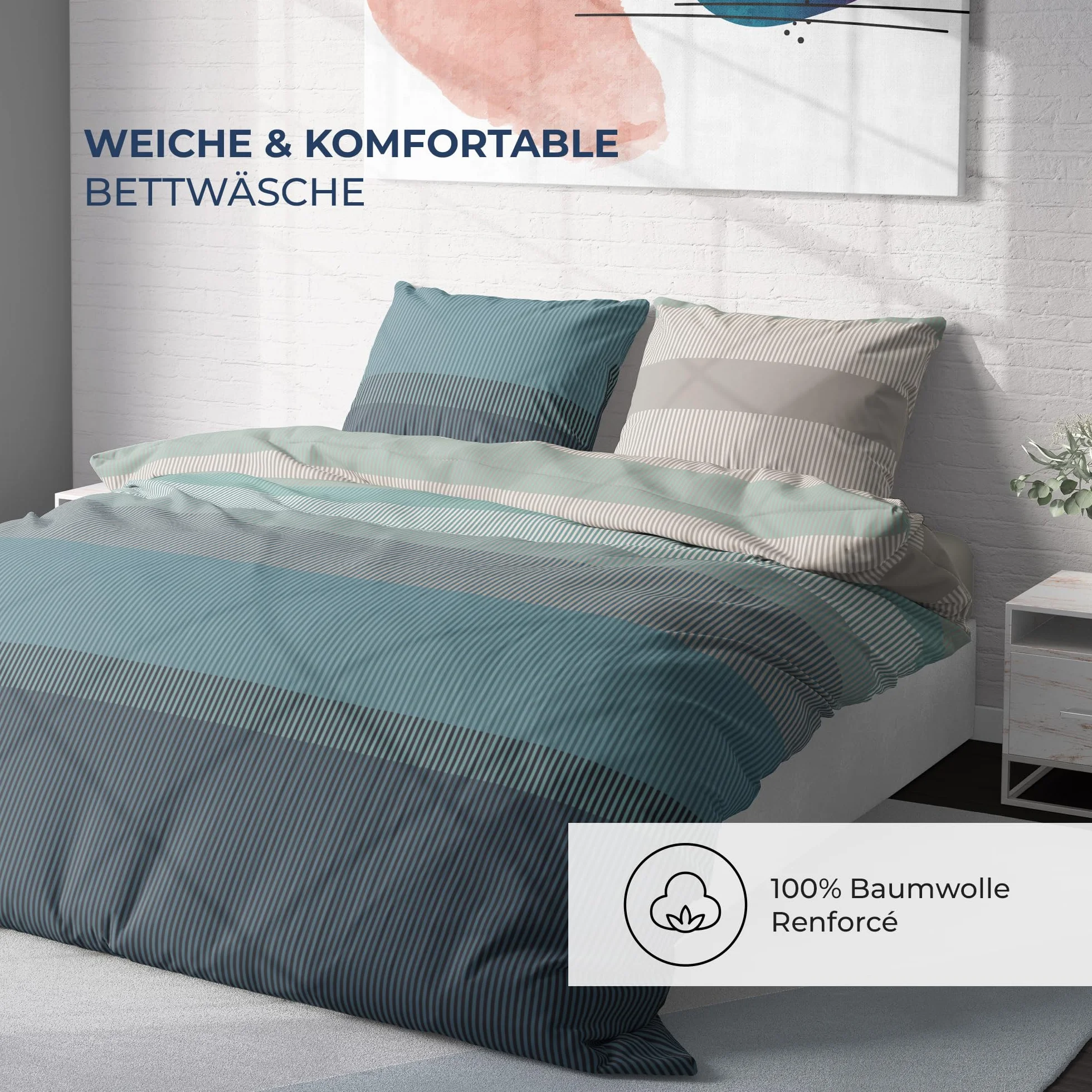 Pościel premium 135 x 200 4-częściowy komplet pościeli 135 x 200 cm z 2 poszewkami na poduszkę 80 x 80 cm, 2 x poszwa na kołdrę, oddychająca bawełna z zamkiem błyskawicznym, komplet pościeli