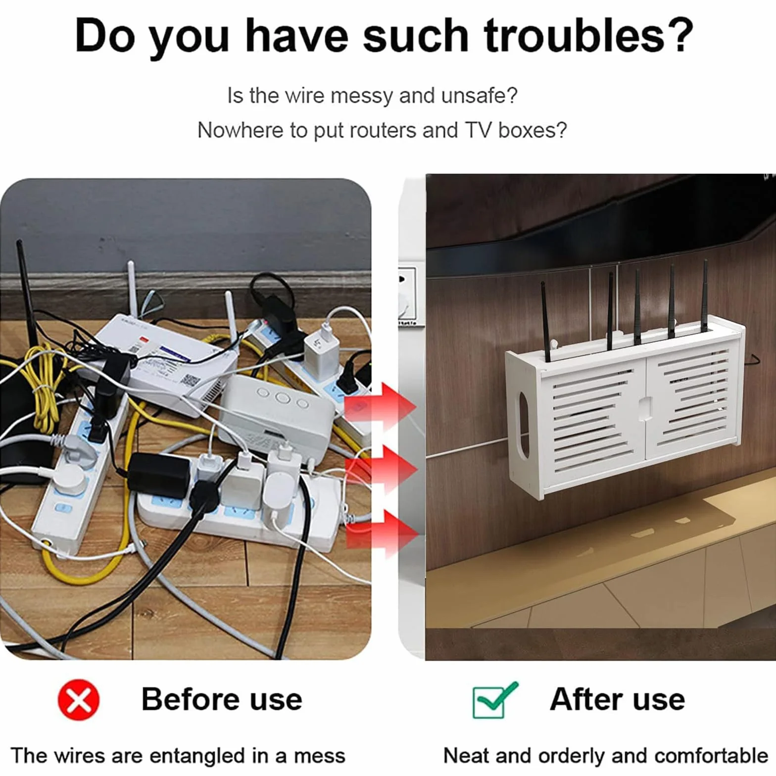 Skrzynka do przechowywania routera Wi-Fi montowana na ścianie, półka na router, kabel, wtyczka ścienna, półka na kable telewizyjne, przechowywanie multimediów do przechowywania przewodów
