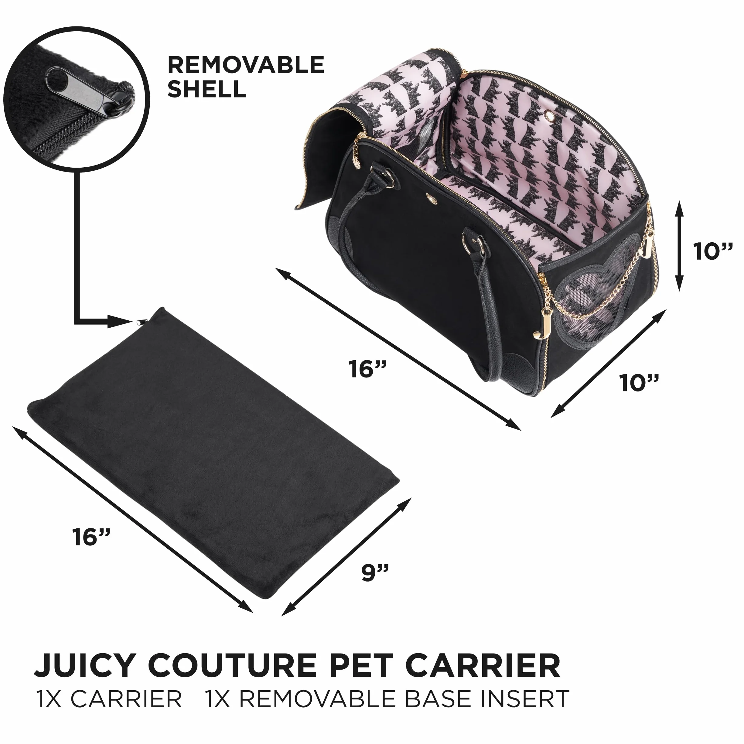 Juicy Couture Give Me Treats nosidełko dla zwierząt domowych czarna torba podróżna dla małych psów i kotów