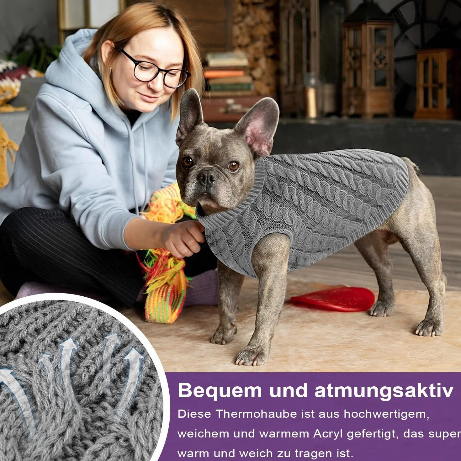 Voarge Sweter dla psa do robienia na drutach, sweter z dzianiny ciepły sweter, odzież zimowa dla psów, rozmiar buldog francuski, Chihuahua jamnik (czerwony, M)