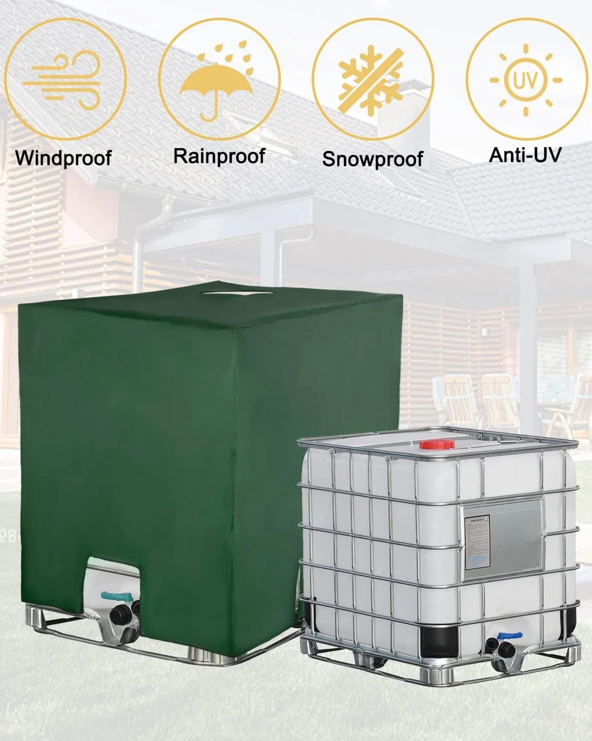 Pokrywa zbiornika IBC, akcesoria do beczek na deszczówkę do zbiornika na wodę 1000l, pokrywa pojemnika na zbiornik IBC, plandeka chroniąca przed promieniowaniem UV plandeka na zbiornik na wodę deszczową, pokrywa pokrywy IBC, 120 x 100 x 116 cm (zielony)
