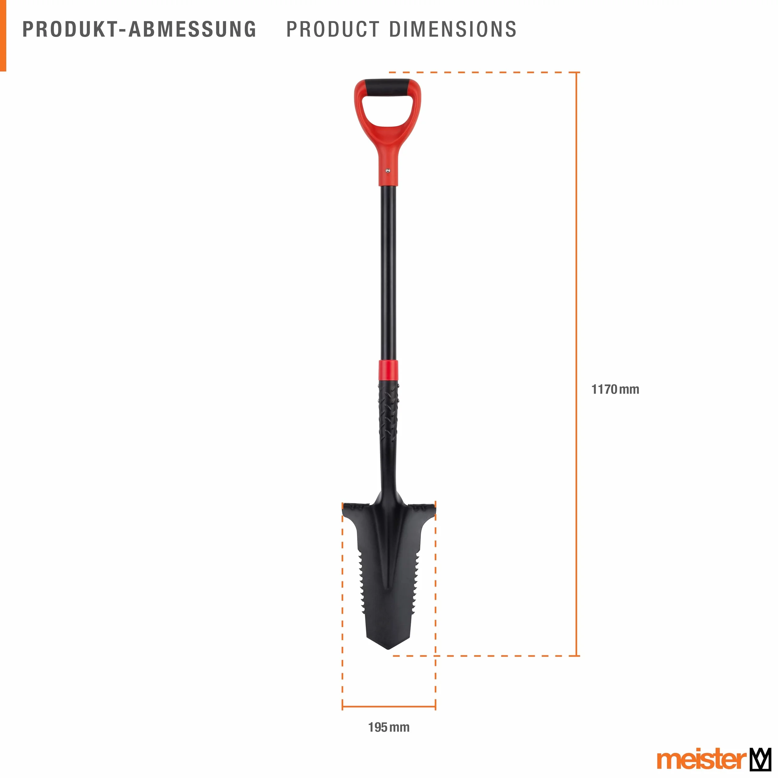 Meister 9872240 Szpadel z piłą korzeniową - do korzeni o szerokości roboczej do 3 cm - 195 mm - ergonomiczny uchwyt w kształcie litery D - do ogrodu, budownictwa i konserwacji krajobrazu/do usuwania