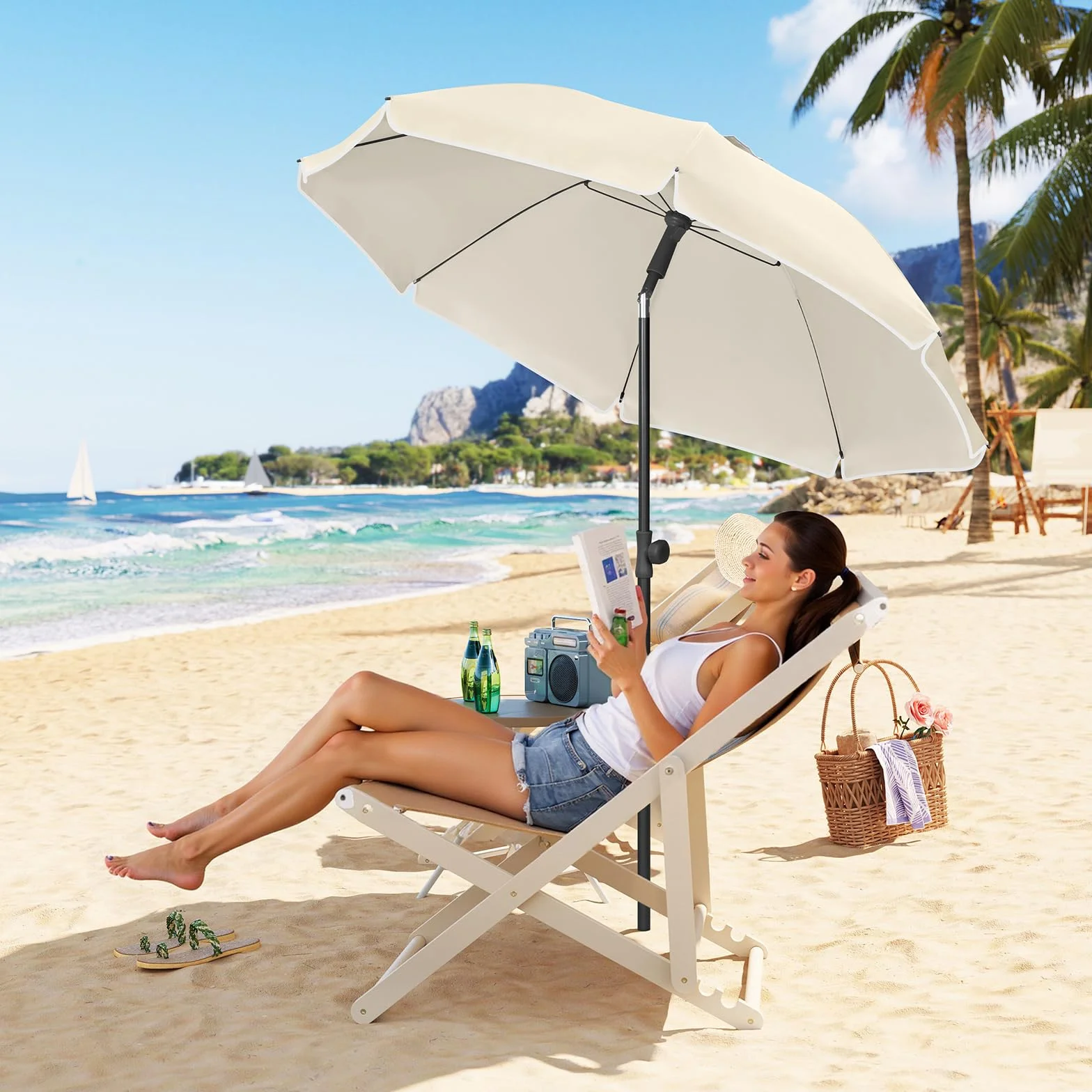 Laneetal Parasol plażowy φ135/155/175 cm, osłona przeciwsłoneczna z ochroną UV UPF 50+, regulacja wysokości i nachylenia, przenośny z torbą, wentylowany okrągły parasol do balkonu/ogrodu/plaży