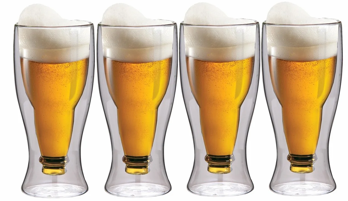 Maxxo Zestaw szklaneczek do piwa z podwójnymi ściankami 4X 500 ml (1 pint) Izolowane szklanki termiczne z efektem dryfowania odporne na zimno i ciepło do piwa