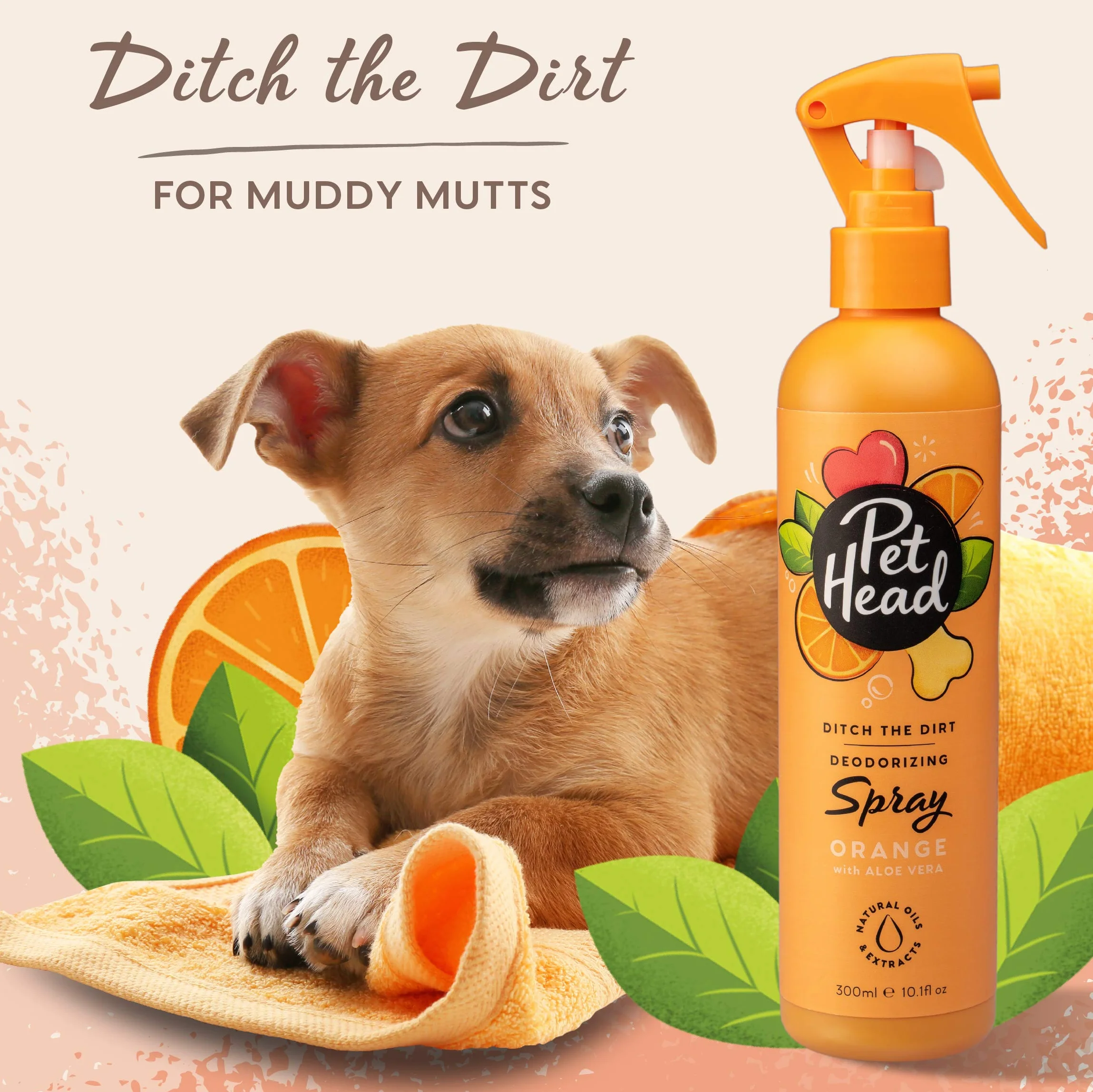 Pet Head Hunde-Deospray Ditch The Dirt Spray Geruchsneutralisierend für stinkende Hunde, Tiefenreinigung entfernt Gerüche orange, 90333A, 300 ml (1er Pack)