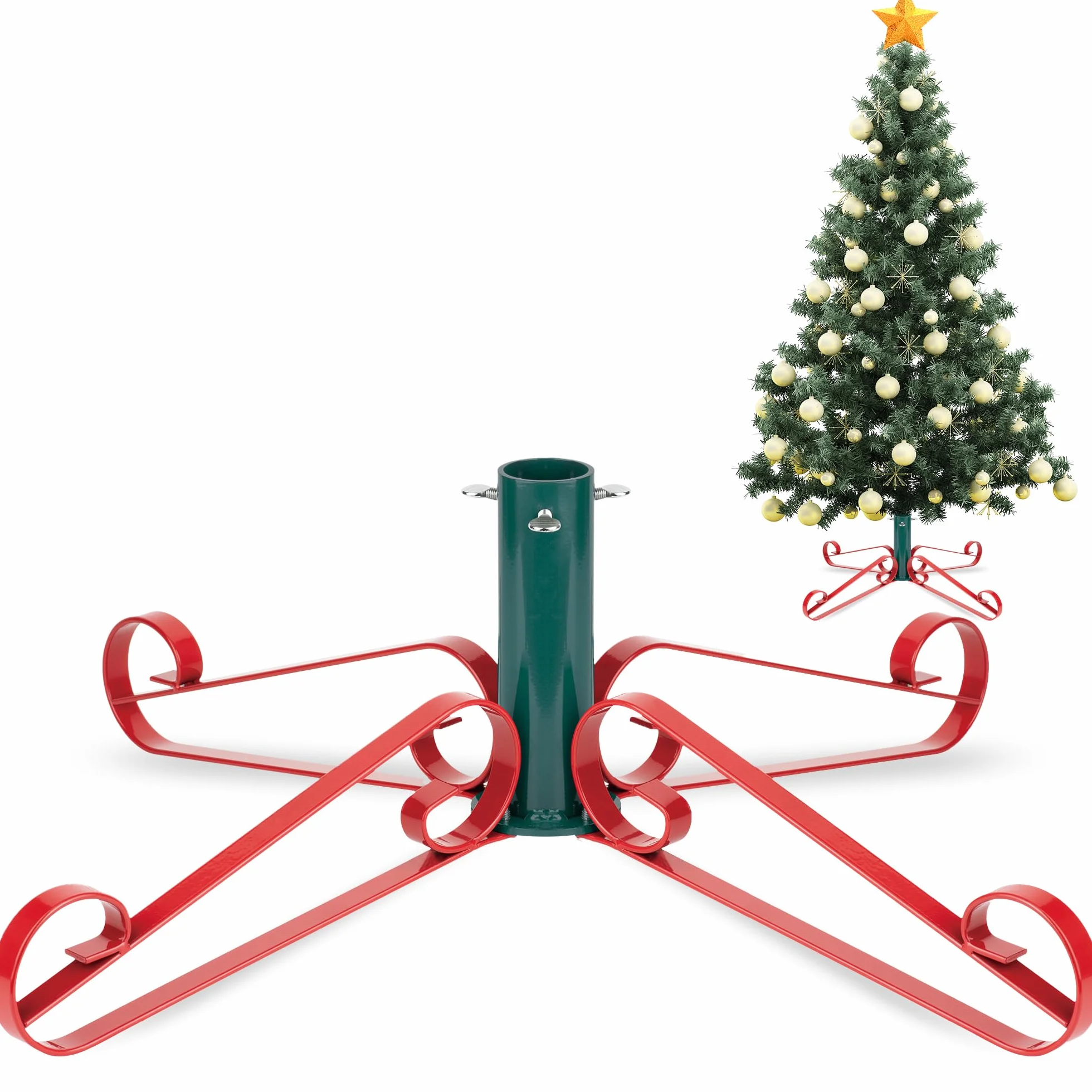 PUDO Stojak na choinkę, stojak na choinkę: Grace Artificial Christmas Tree Stand zielony i czerwony