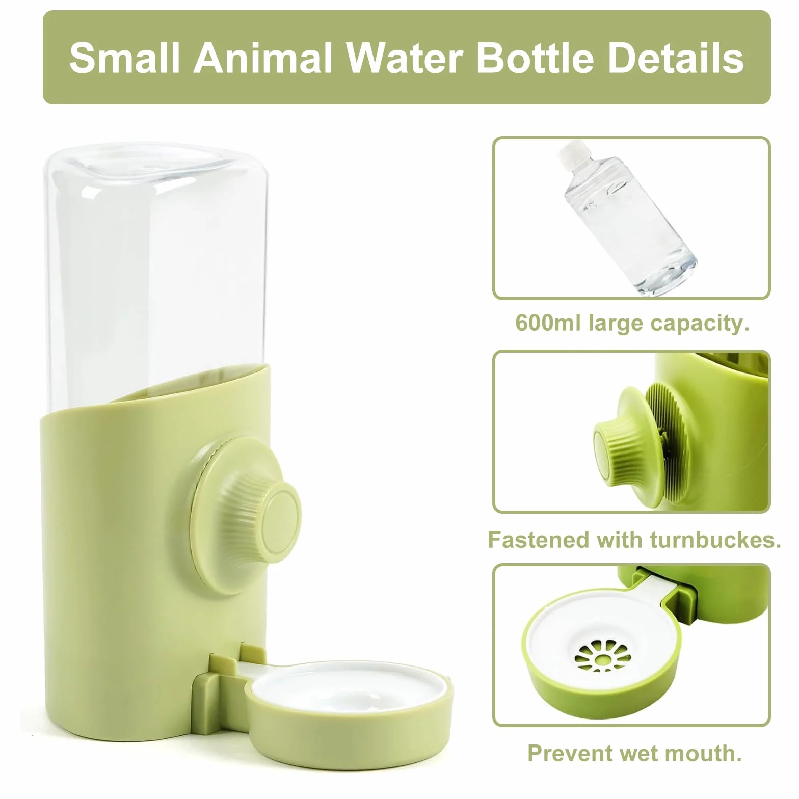 Automatyczny dozownik wody dla królika 600 ml wiszący zielony