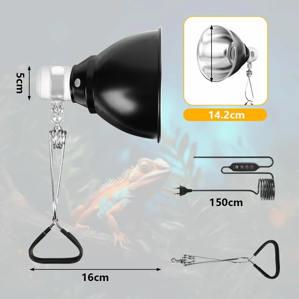 HOTUT Reptile Dome Terrarium, aluminiowa lampa reflektorowa E27 15 cm 100 W