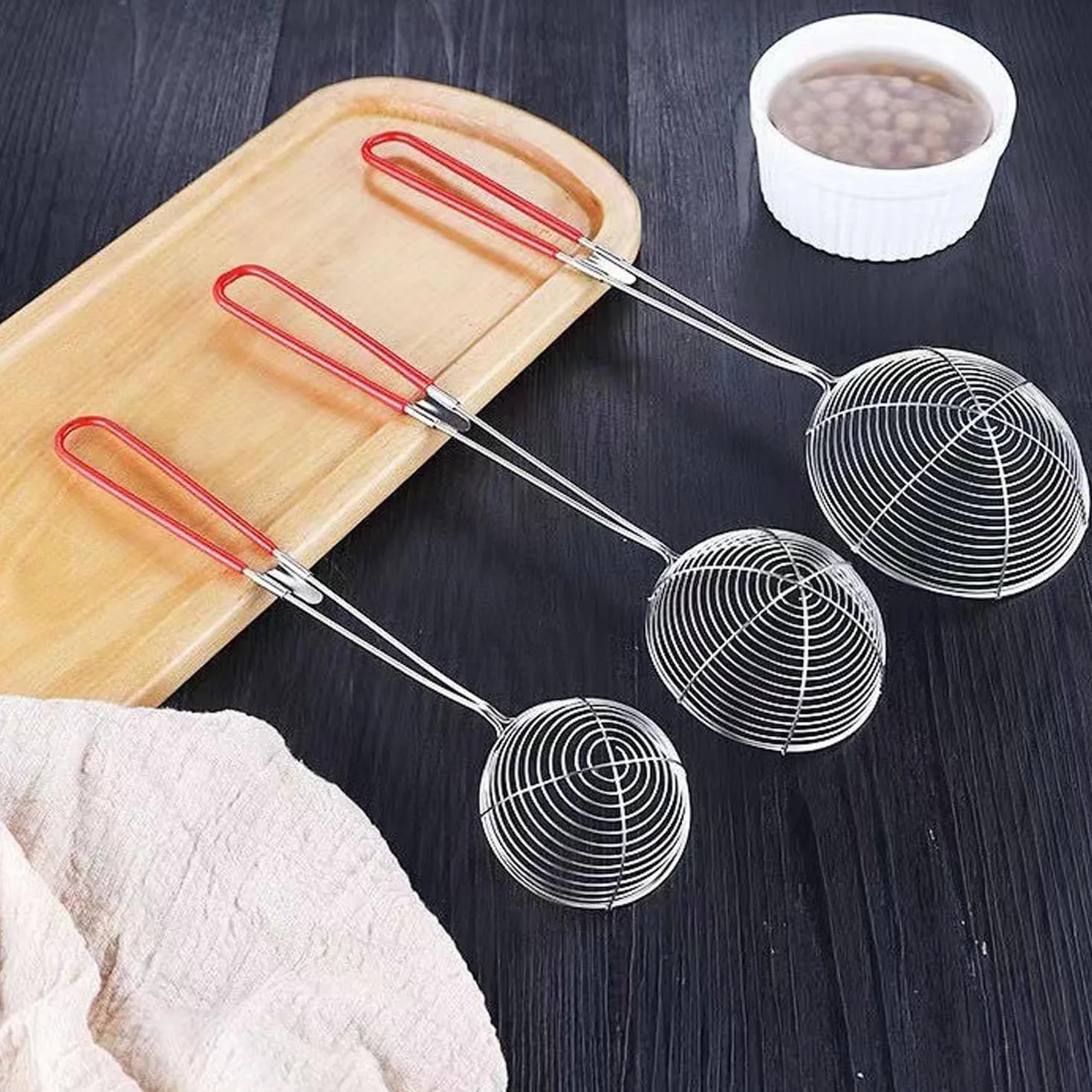 6 szt. łyżka do sitka ze stali nierdzewnej, łyżka cedzakowa ze stali nierdzewnej, łyżka cedzakowa ze stali nierdzewnej, durszlak akcesoria do fondue ryżowego, mąki cukru i herbaty (czerwony)