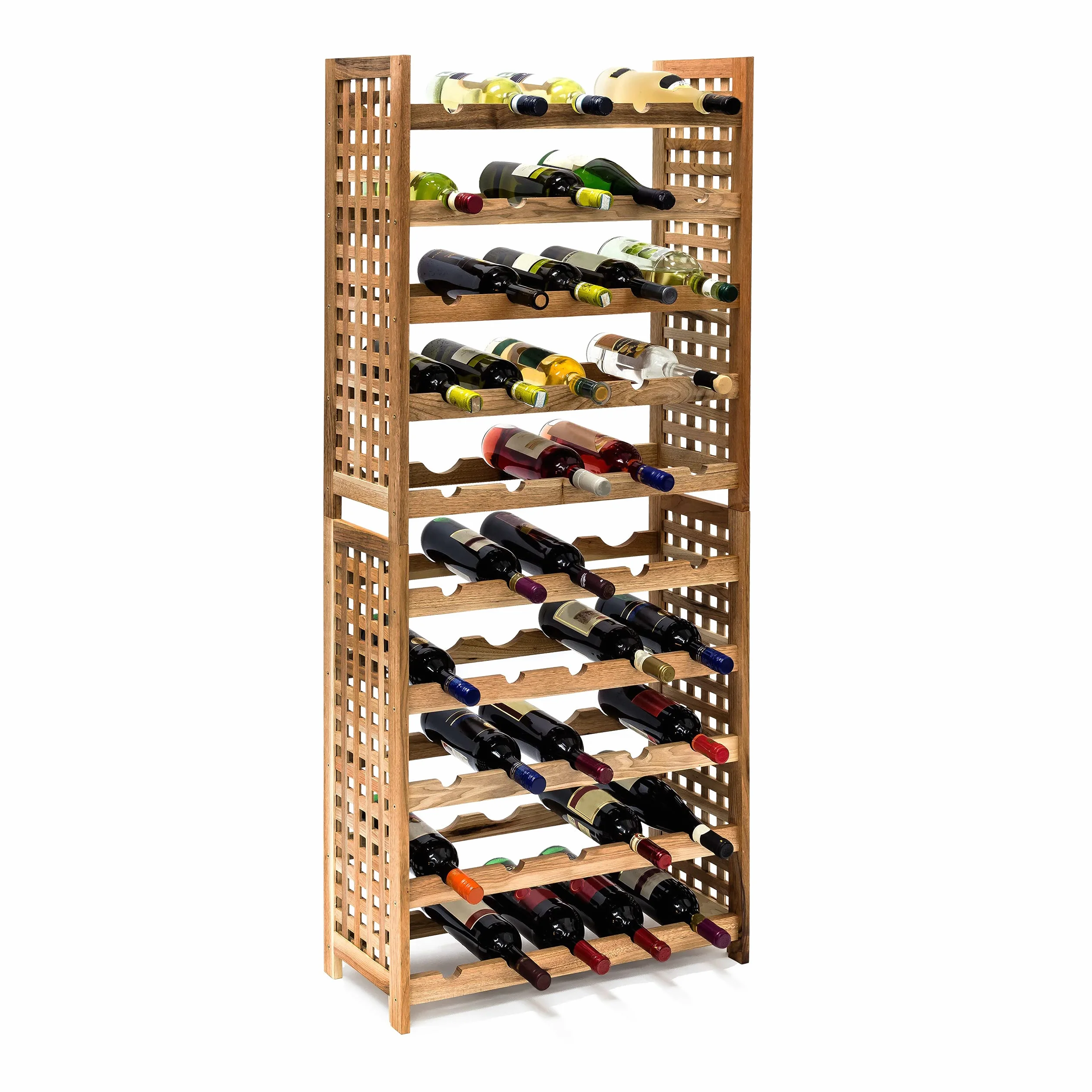 Relaxdays Stojak na wino z orzecha włoskiego na 25 butelek wina: 73 x 63 x 25 cm, drewniana półka na butelki, olejowany materiał orzechowy, 5 półek, 5 butelek na półkę, naturalny