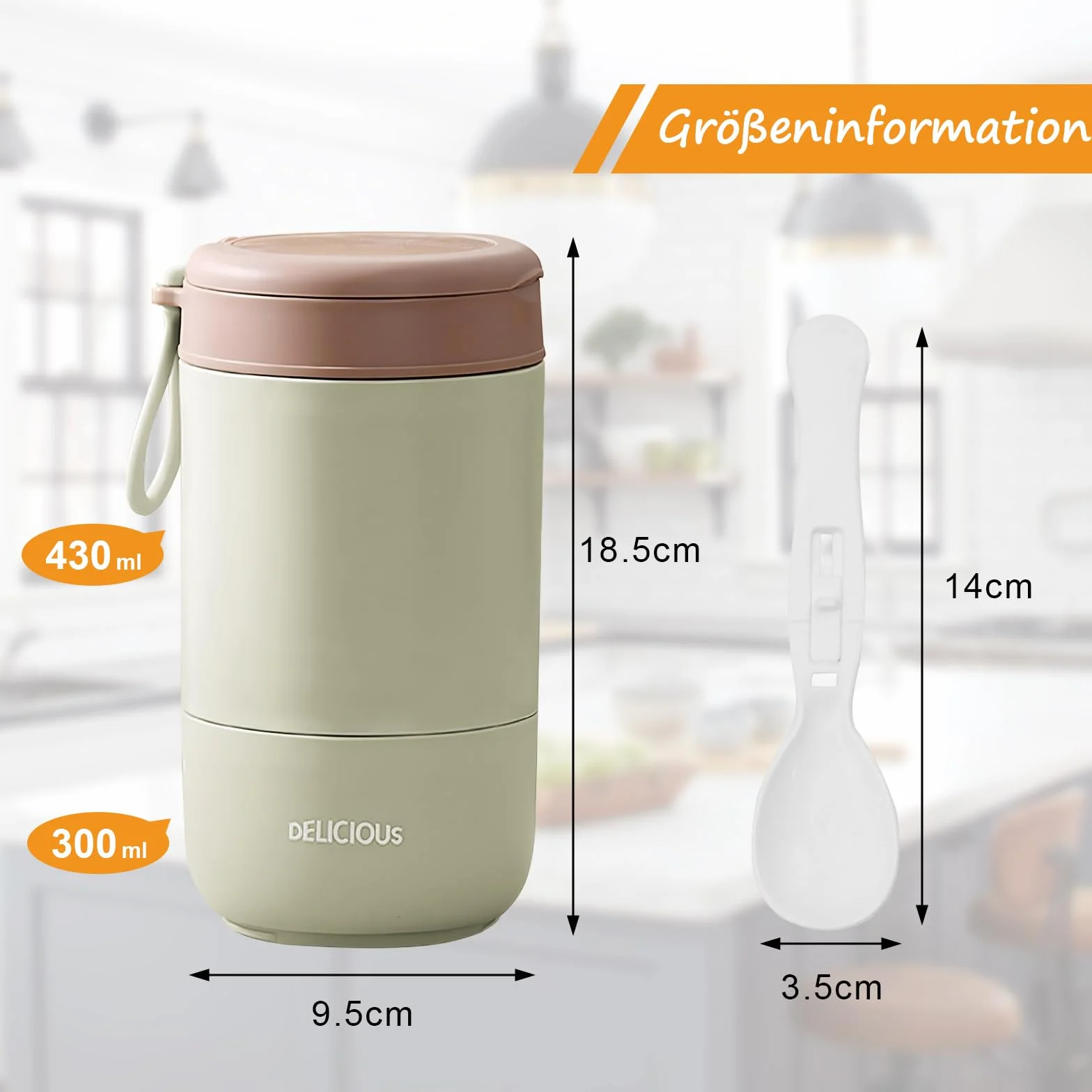 Chedin Kubek na musli To Go z pokrywką, kubek ze stali nierdzewnej, 730 ml, szczelny, z łyżką i pokrywką, dwuwarstwowe, szczelne, idealne do pracy (różowy + zielony)
