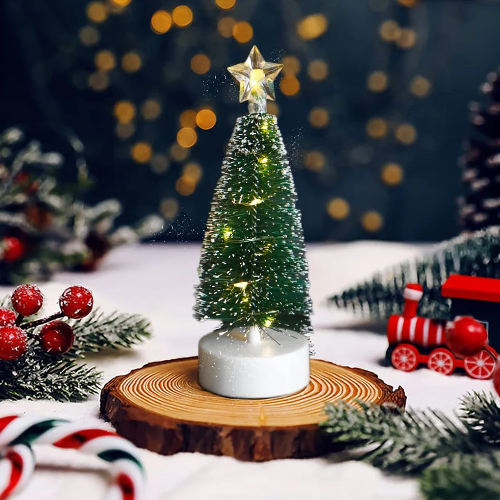 3 sztuki mini choinka na stół z lampkami, sztuczna mini choinka świąteczna z oświetleniem LED, dekoracja świąteczna na przyjęcie, miniaturowe ozdoby stołowe, dekoracja do domu i biura, mini choinka na
