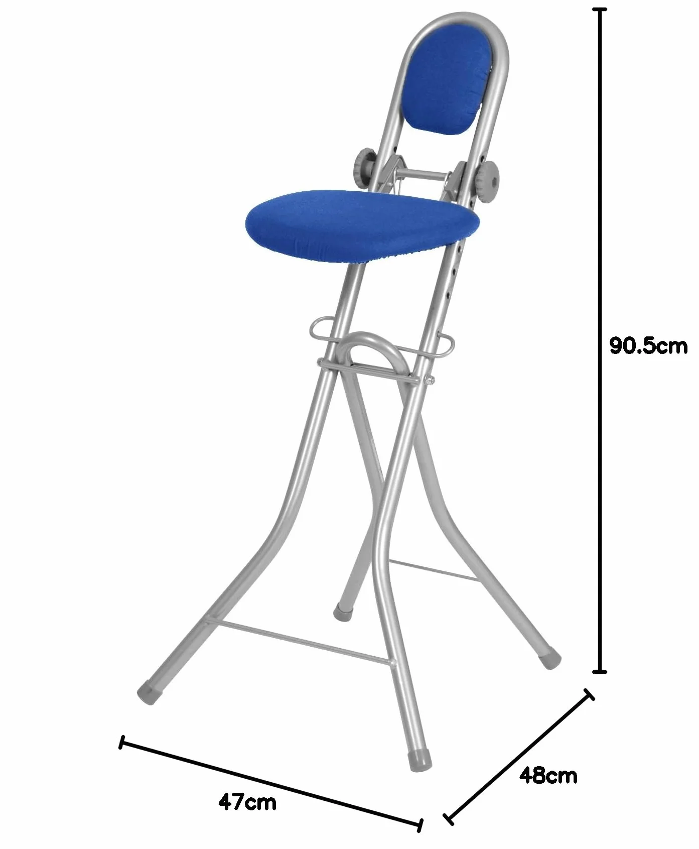 Ribelli Podpórka do prasowania, krzesło stojące, 6-stopniowa regulacja wysokości, krzesło do prasowania, ergonomiczne siedzenie – siedzisko stojące do prasowania z oparciem (kolor niebieski)