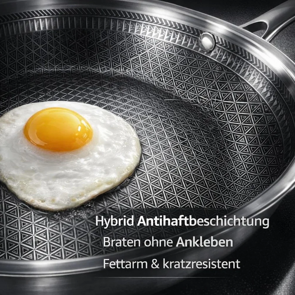 Elite Quantum hybrydowa patelnia ze stali nierdzewnej, 24 cm, 3 warstwy materiału wielowarstwowego, indukcyjna, powlekana, wysoka krawędź, nadaje się do wszystkich rodzajów kuchenek