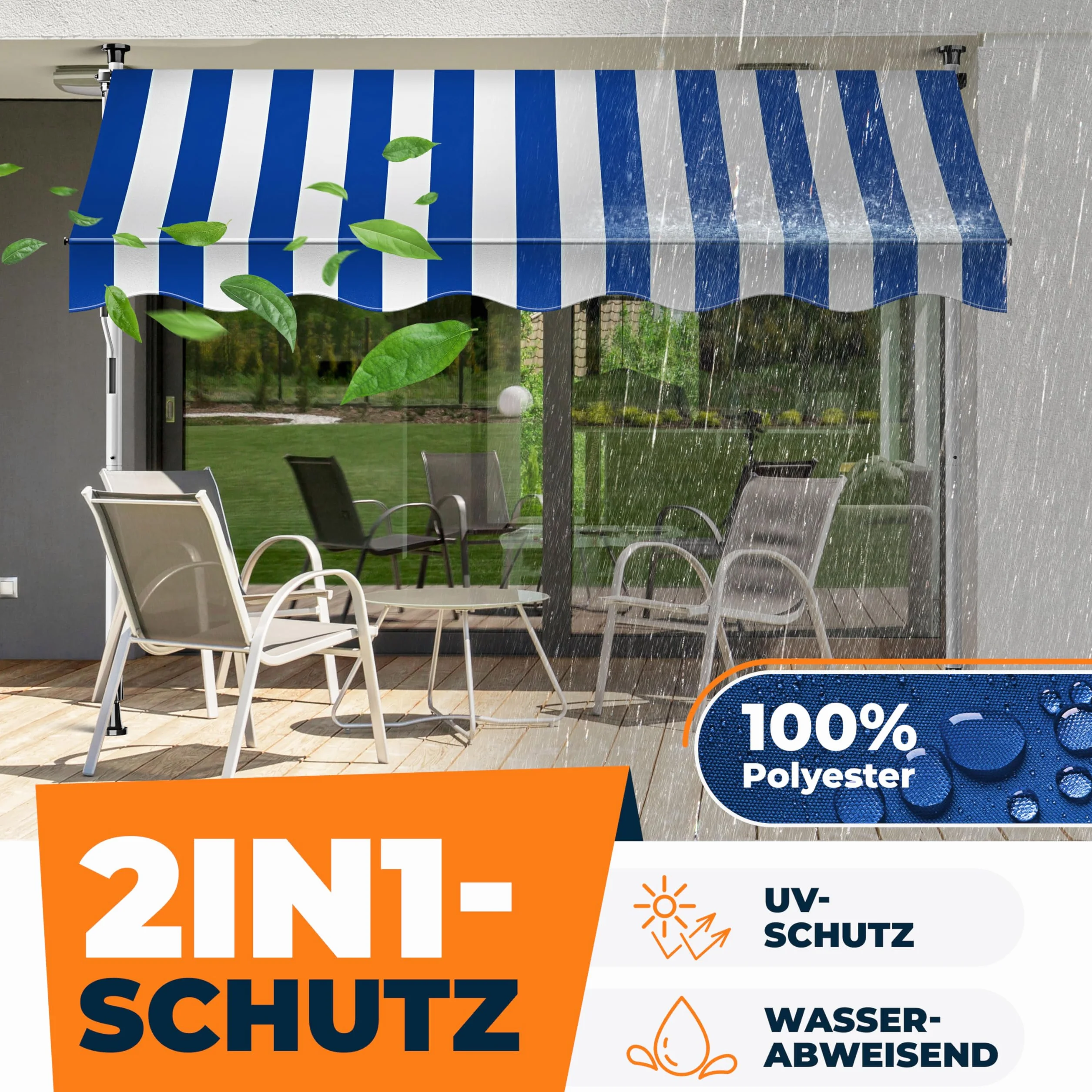KESSER® Markiza zaciskowa z korbą ręczną, balkonowa, bez wiercenia, odporna na działanie promieni UV, odporna na działanie wody, ochrona przed słońcem, zadaszenie tarasu, łatwy montaż, 250 cm