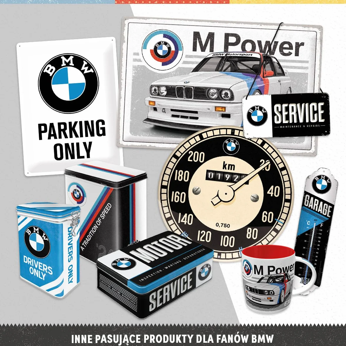 Nostalgic-Art Retro tabliczka z blachy, 15 x 20 cm, BMW – Garage – Pomysł na prezent dla miłośników BMW, Official License Product (OLP), z metalu, Styl vintage