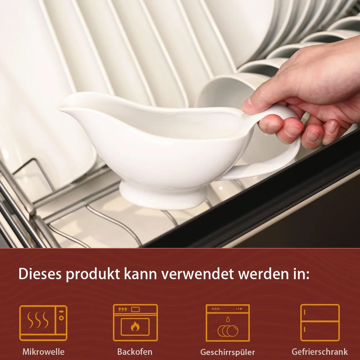 WishDeco Ceramiczna sosjerka, porcelana, sosjerka z dzióbkiem do ust, sosów, sałatek, dzbanków do śmietany, bulion mleczny, czarny pieprz, biały, 20 ml
