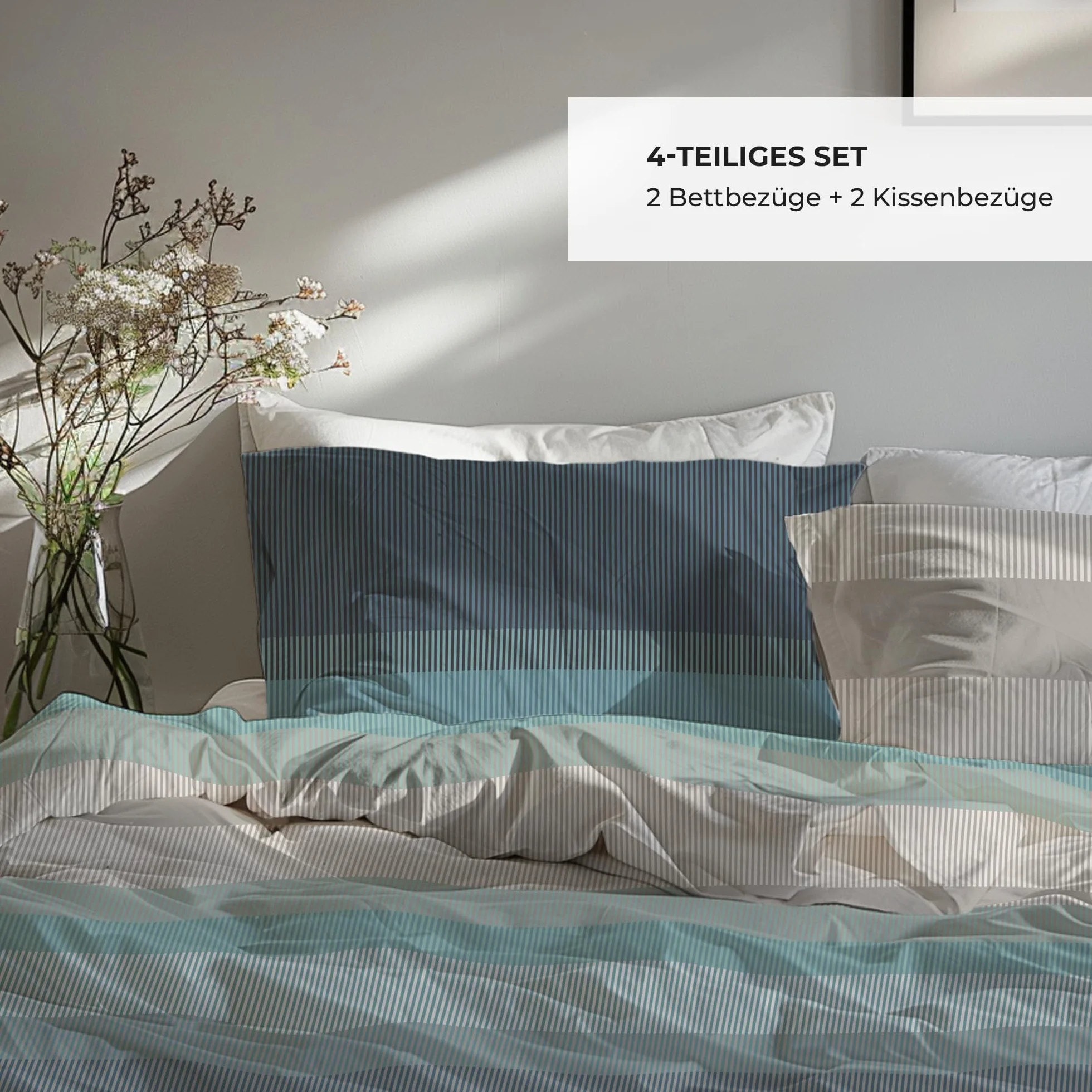 Pościel premium 135 x 200 4-częściowy komplet pościeli 135 x 200 cm z 2 poszewkami na poduszkę 80 x 80 cm, 2 x poszwa na kołdrę, oddychająca bawełna z zamkiem błyskawicznym, komplet pościeli