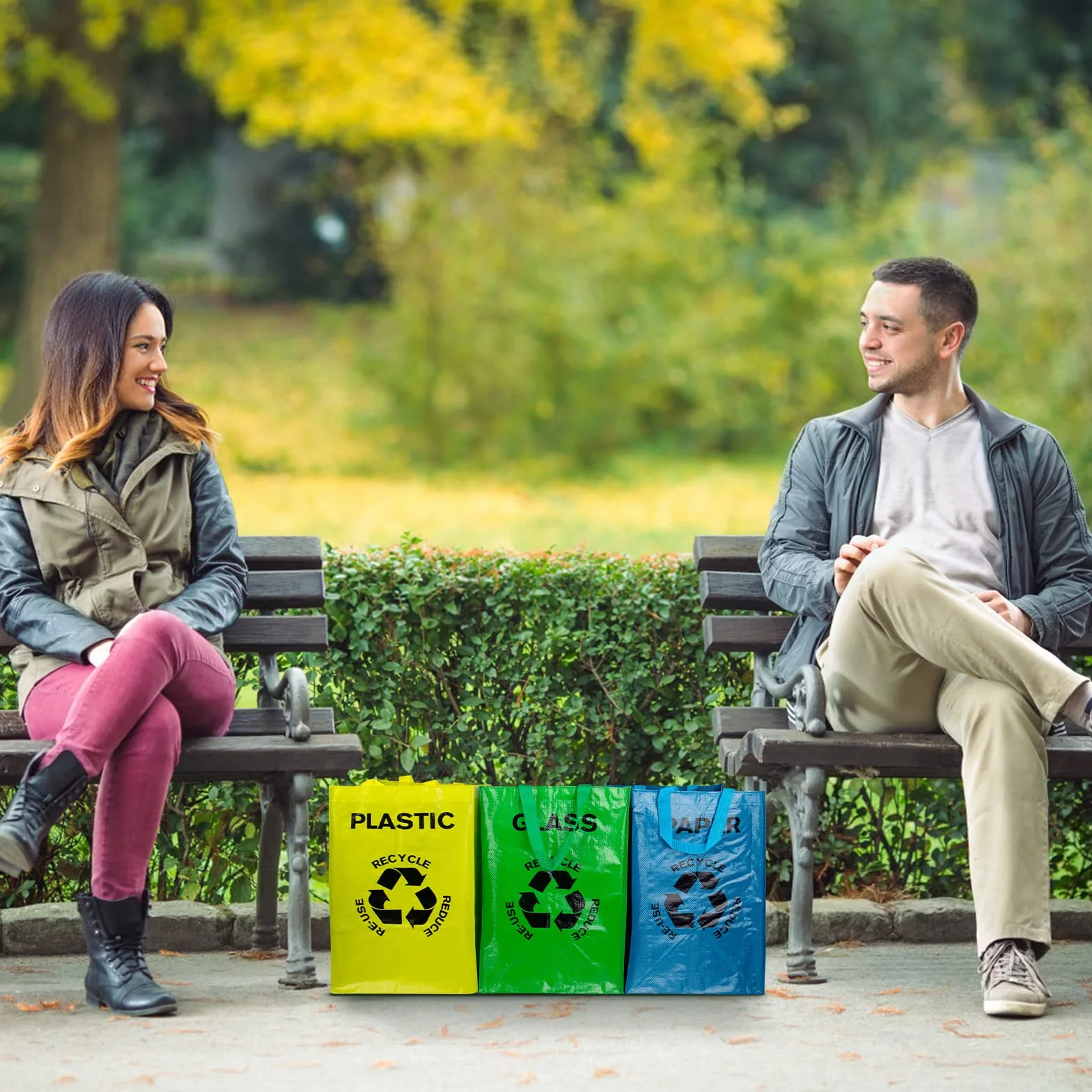 System segregacji śmieci, 3-pak, worki do recyklingu, pojemniki do recyklingu, 40 l, duży pojemnik do przechowywania odpadów w kuchni, na szkło, plastik i papier