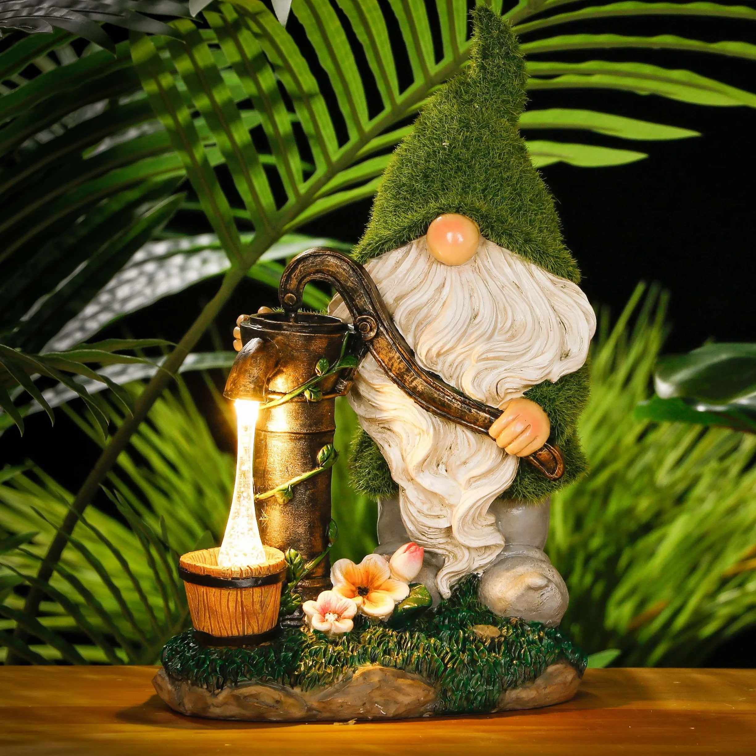 TERESA’S COLLECTIONS Krasnoludek Ogrodowy Zabawna Figura Wodoodporna Rysuj Słoneczna Lampa Wodna 29cm Figurki Ogrodowe żywica Syntetyczna krasnoludki Ogrodowe Figurki do Dekoracji Ogrodu