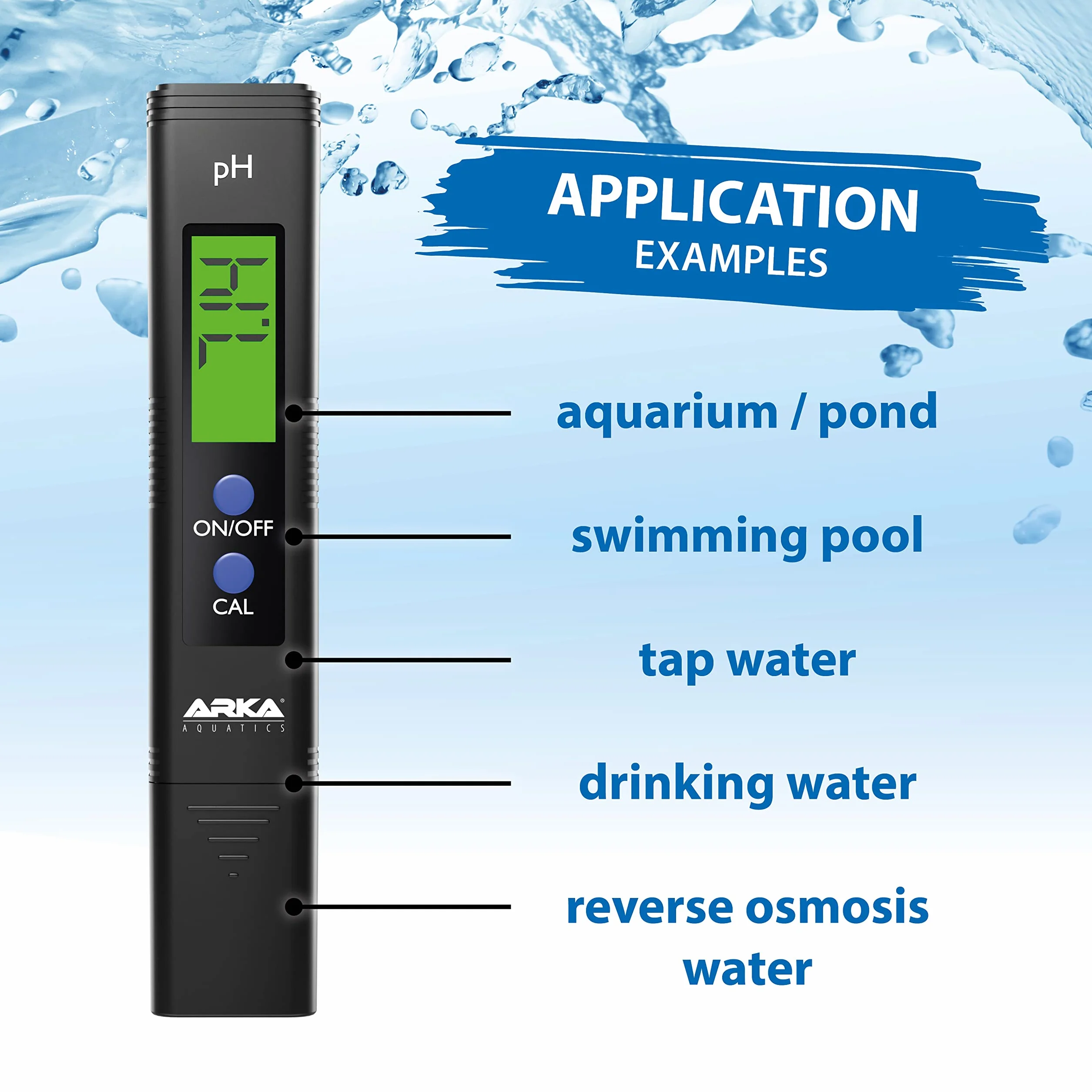 ARKA myAQUA® pH Meter - Zakres pomiarowy: 0-14 pH, idealny do akwarium morskiego i słodkowodnego, basenu, stawu, wody osmozowej, wody pitnej i wielu innych płynów, w zestawie proszek kalibracyjny,