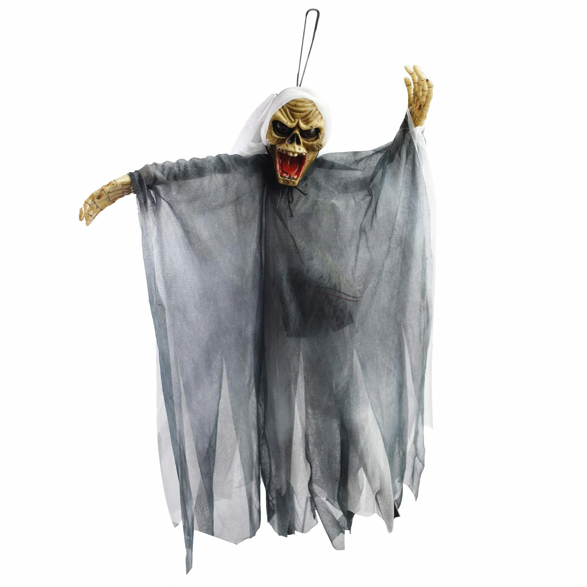 TRIXES Wiszący szkielet czarownicy dekoracja na Halloween, świecące oczy i krzyki, akcesorium na wydarzenie nawiedzonego domu, dekoracja z krzyczącym szkieletem z pętlą do zawieszania - zasilanie
