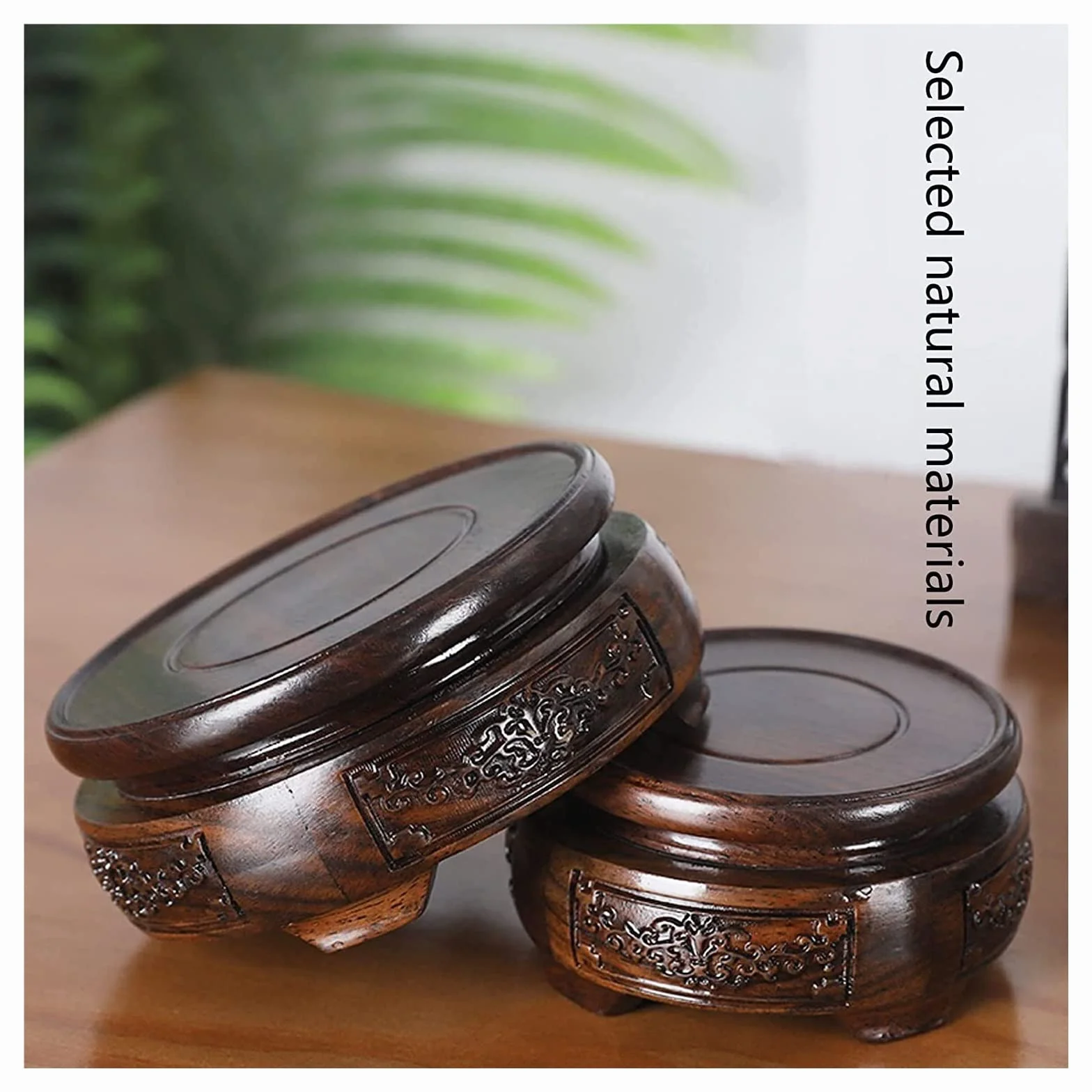 Chińskie stojaki z drewna, obrotowe obrotowe stoły wazonowe Podstawa Turnable Display, mini drewniane stolec stolak praktyczny (Color : Brown Round, Size : 15cm/5.9in)