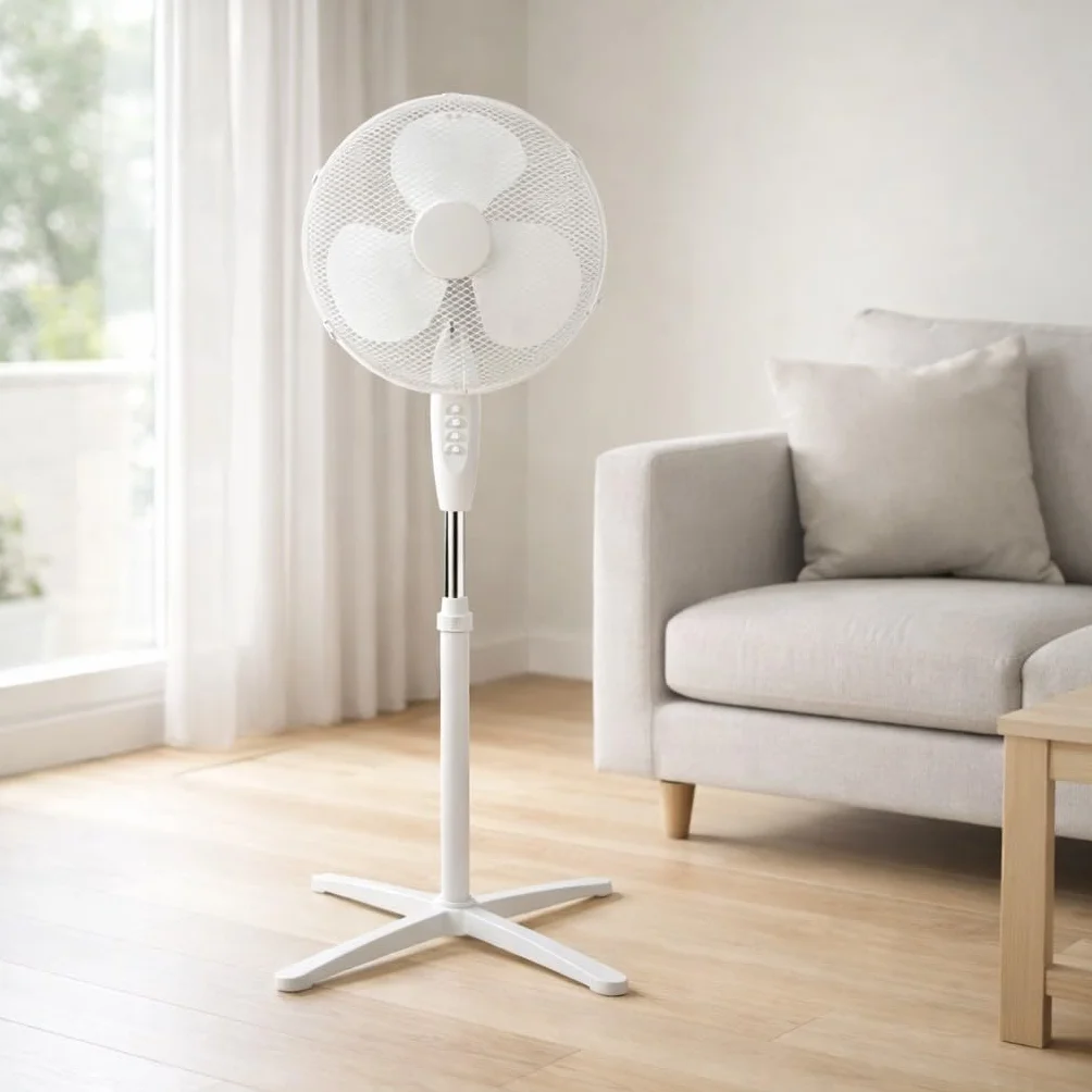 wonderlamp - Wentylator stojący Luno, 3 prędkości, 40 W, głowica oscylacyjna, zdejmowana kratka, biała