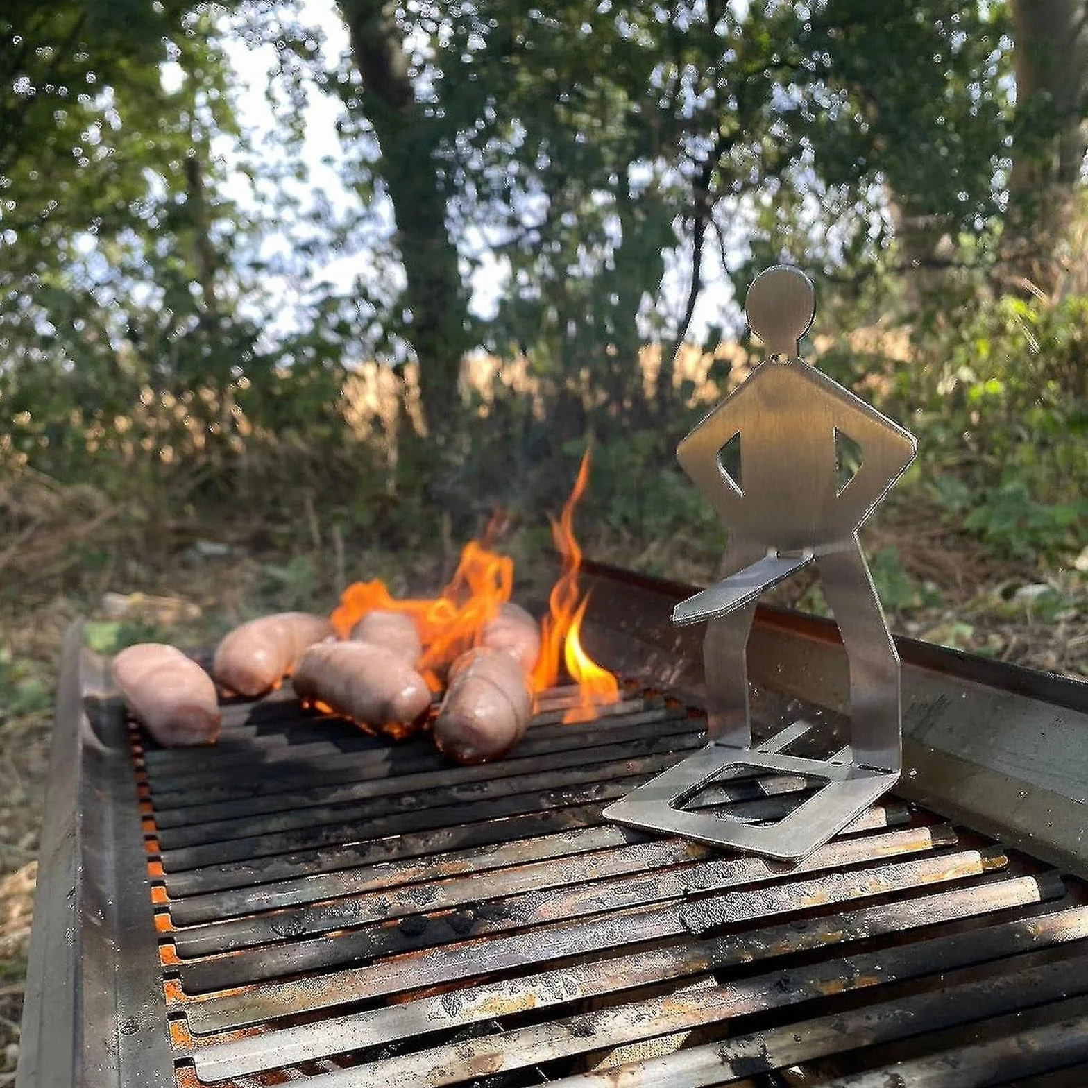 GWAWG Uchwyt na kiełbasę ze stali nierdzewnej, kreatywny stojący stojak na kiełbasę, przenośny stojak do pieczenia hot dogów, metalowe narzędzia do grillowania kiełbas, na zewnątrz, kemping, akcesoria