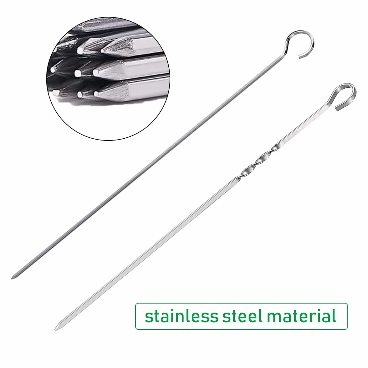 Szaszłyki do grilla ze stali nierdzewnej, 20 sztuk szpikulców do szaszłyków, 30 cm, srebrne, akcesoria do grilla