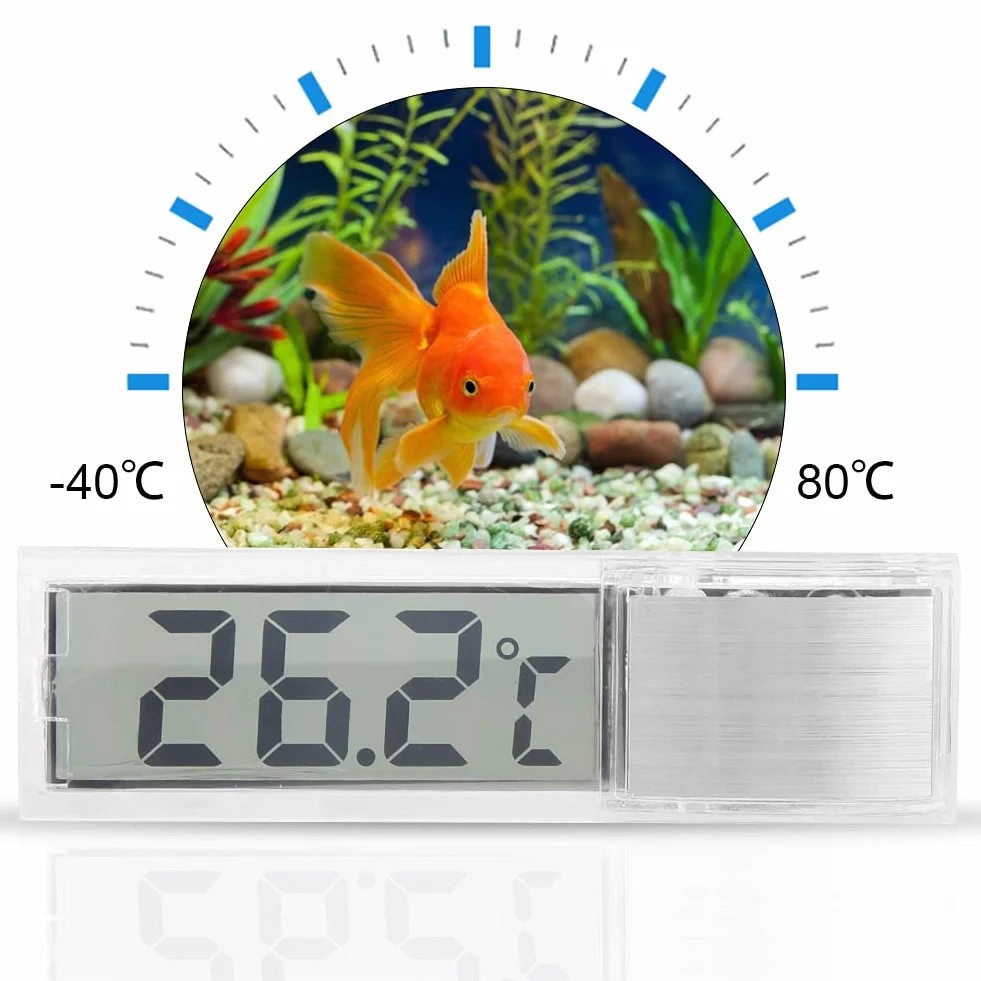 Cyfrowy Termometr do Akwarium, Termometr do Akwarium 3D z Dużym Wyświetlaczem LCD, Termometr do Gadów Elektroniczny Przezroczysty Wskaźnik Temperatury do Pomiaru Temperatury Wody
