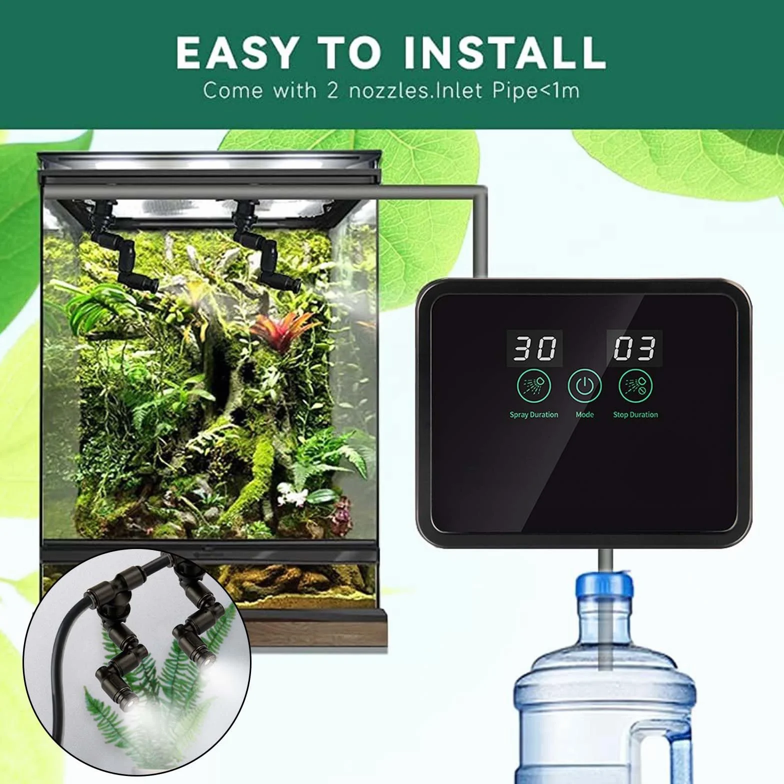 Inteligentny Nawilżacz dla Gadów Terrarium z Zegarem i Dysze Mgły Regulowane 360°