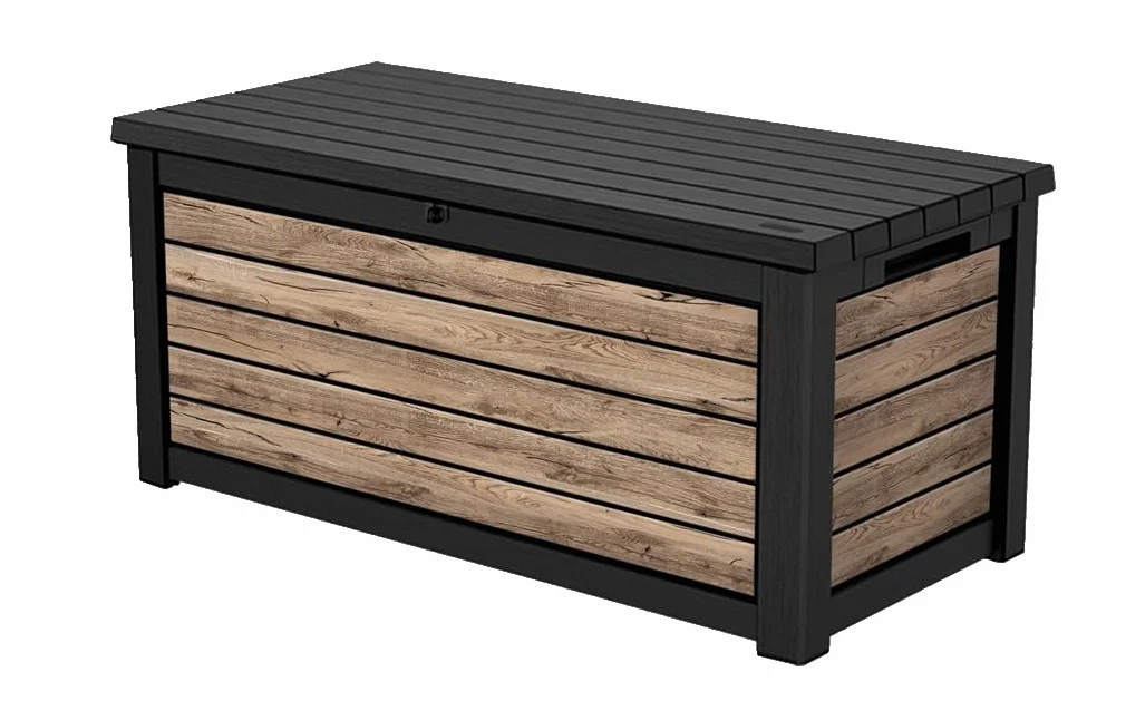 Keter Northwood 623 l skrzynia ogrodowa | 157 x 72 x 69 cm | tworzywo sztuczne o wyglądzie drewna (sosna) | obciążenie do 270 kg | zamykana na klucz