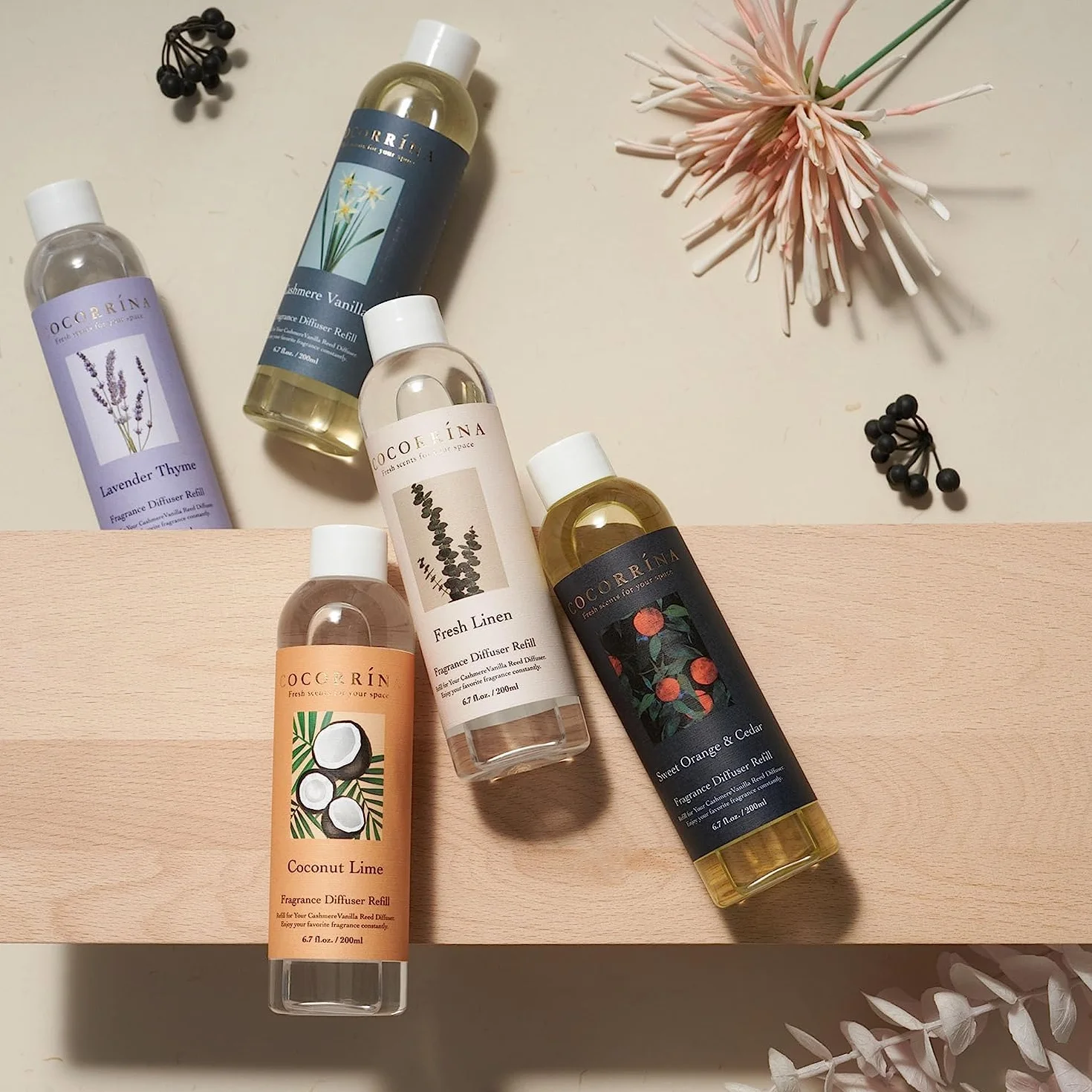 COCORRÍNA Wkład zapachowy do pomieszczeń, 200 ml, Fresh Linen, długotrwały zapach z naturalnymi olejkami eterycznymi, odświeżający i uspokajający zapach do pomieszczeń do salonu, sypialni i łazienki